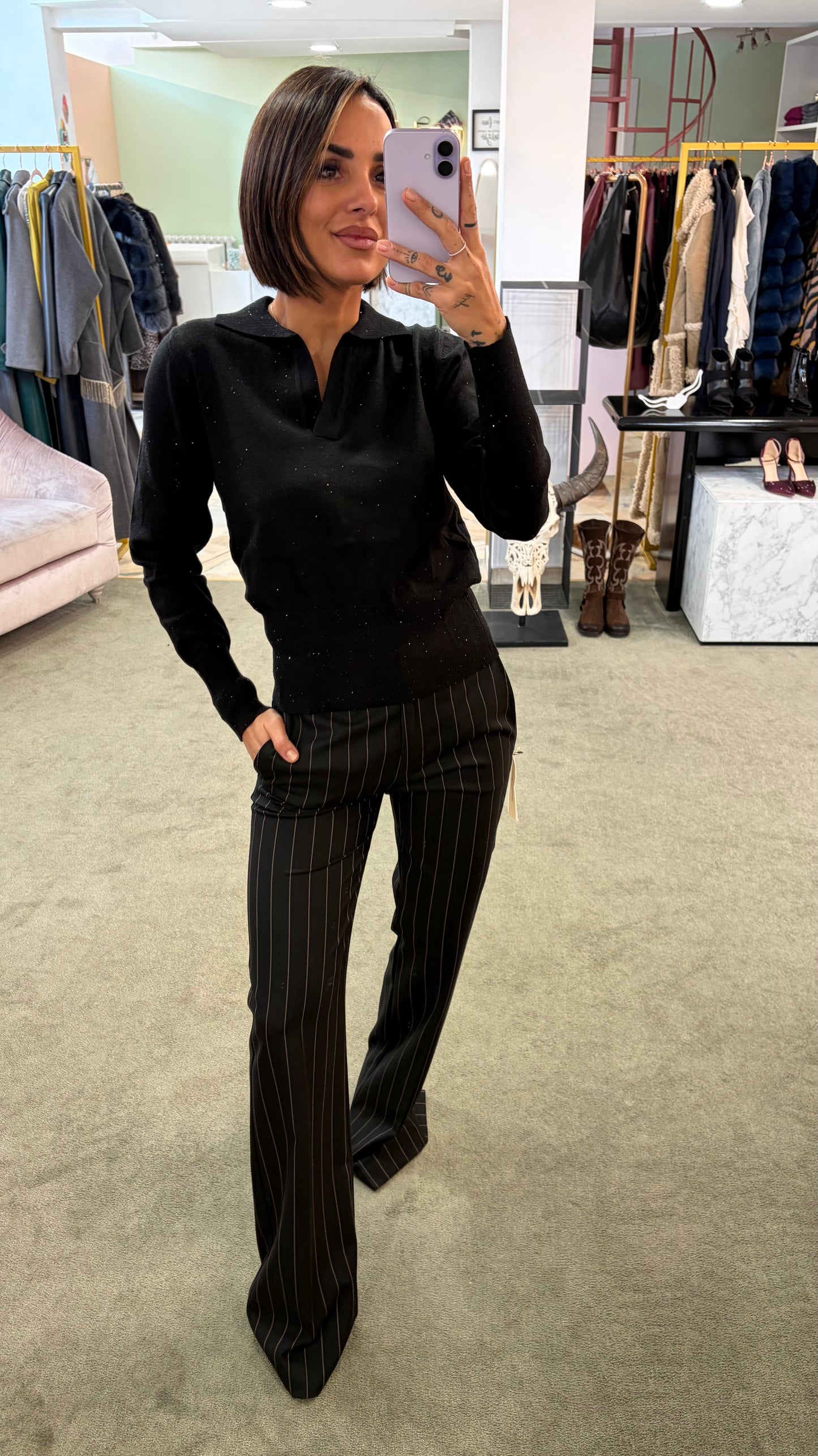 Pantaloni neri gessatI MAR DE MARGARITAS