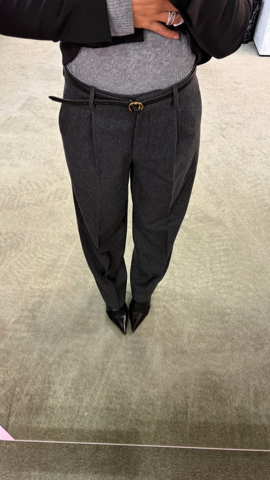 Pantaloni grigio scuro barrel con pences sl