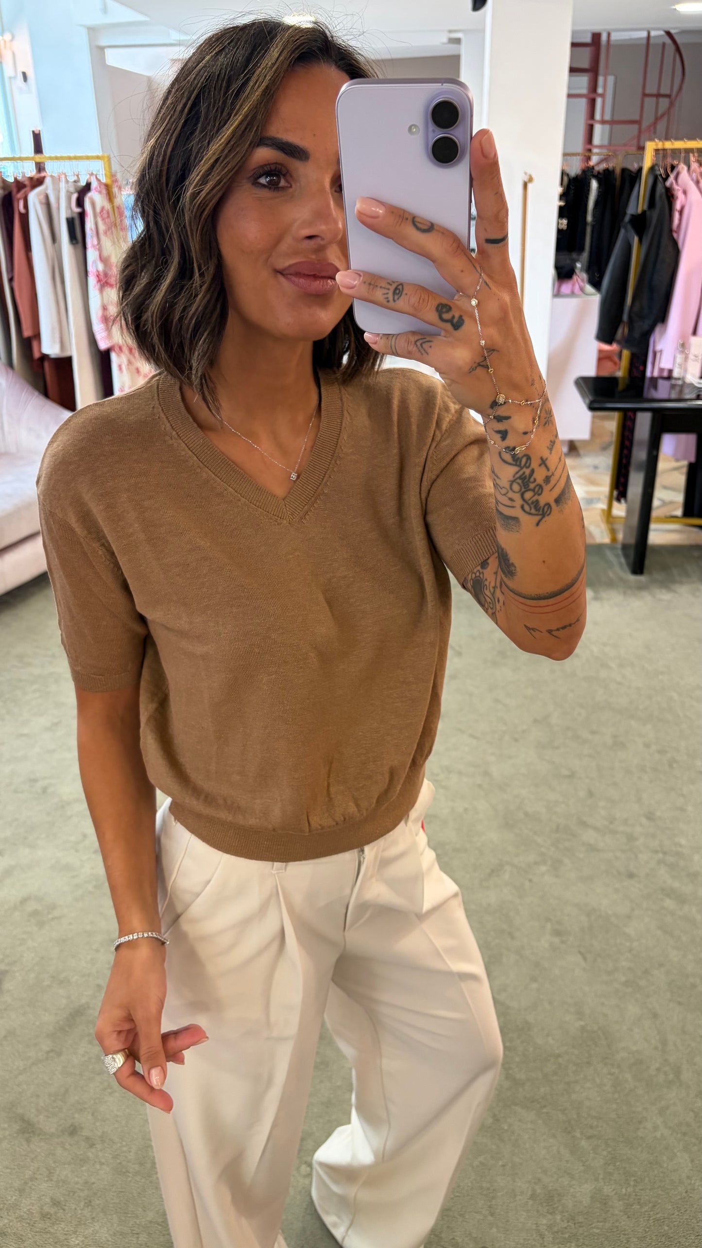 Maglia scollo a v tabacco manica corta glp