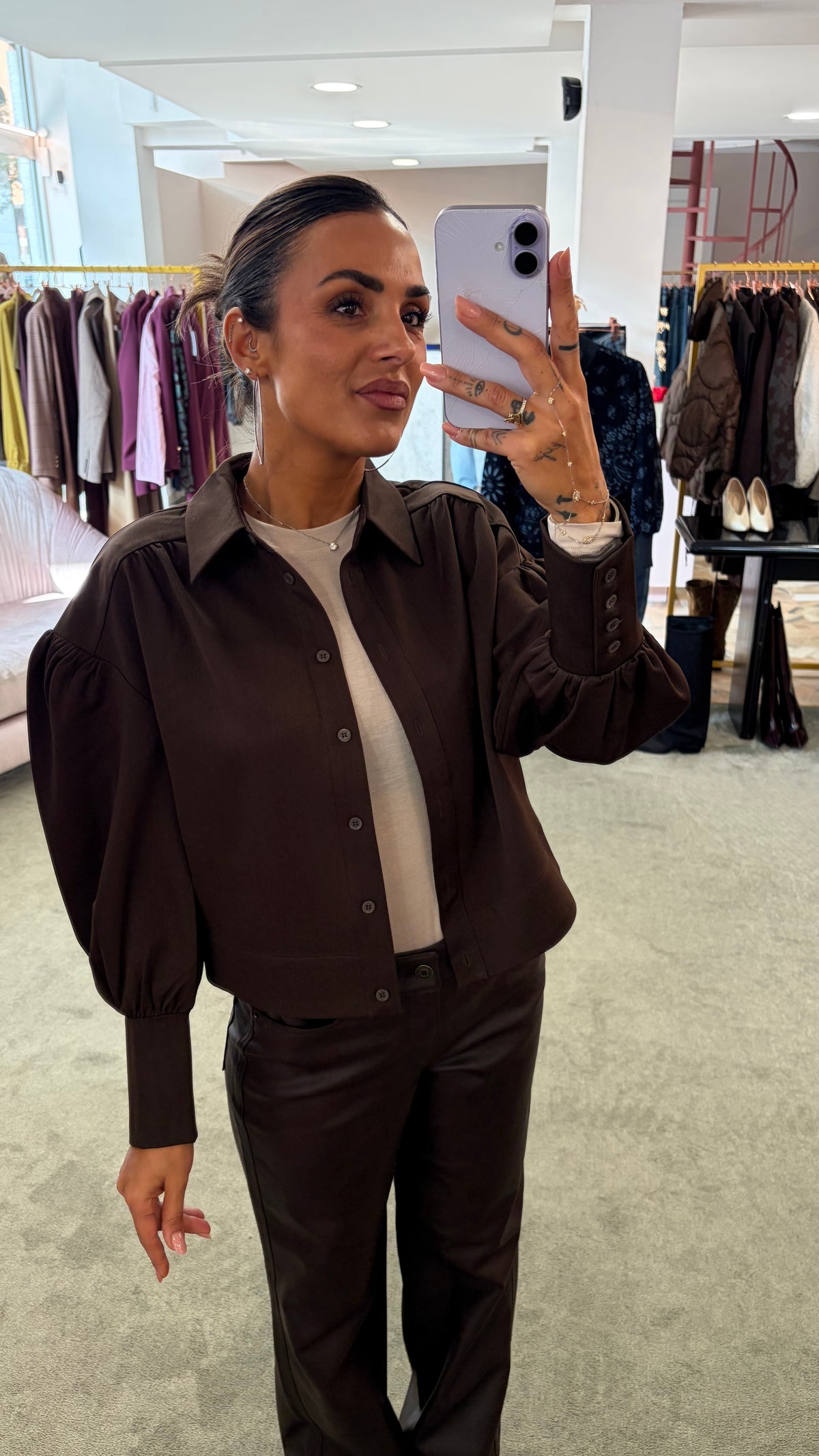 Giacca camicia marrone manica a sbuffo ay