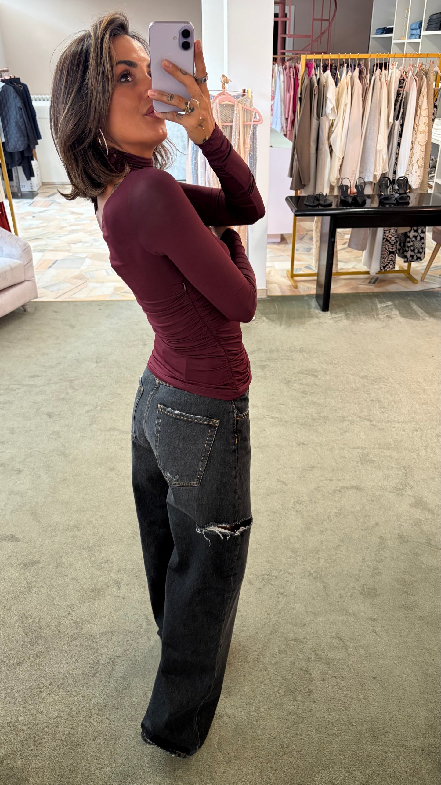 Maglia bordeaux manica lunga asimmetrica Mar De Margaritas
