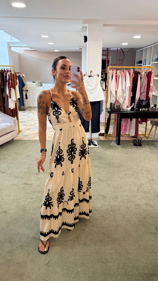Abito lungo beige fantasia damascata bj