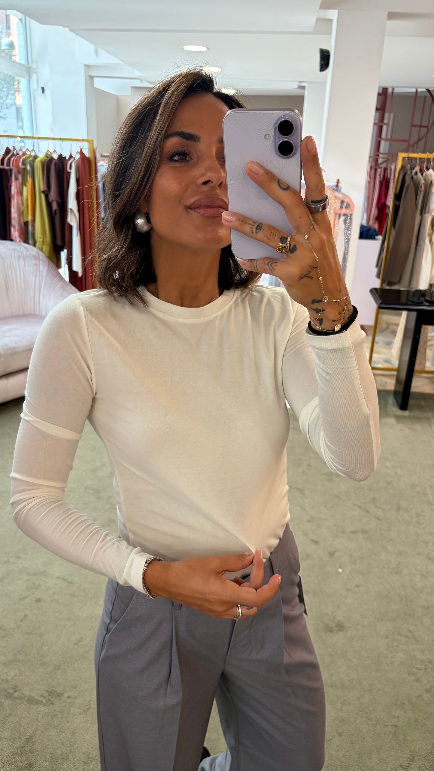 T-shirt manja crema manica lunga sl