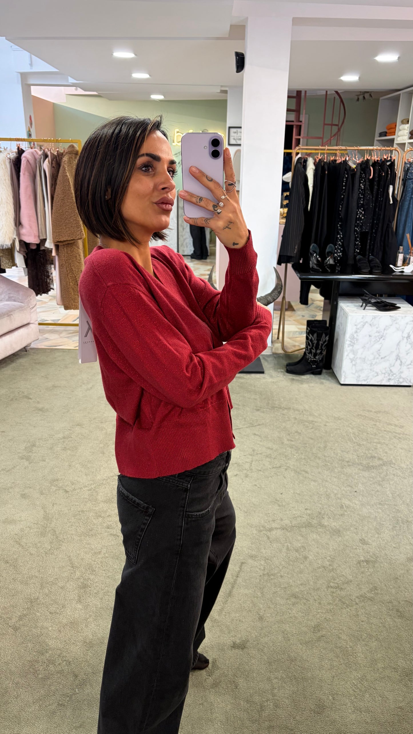 Cardigan rosso in lurex ay