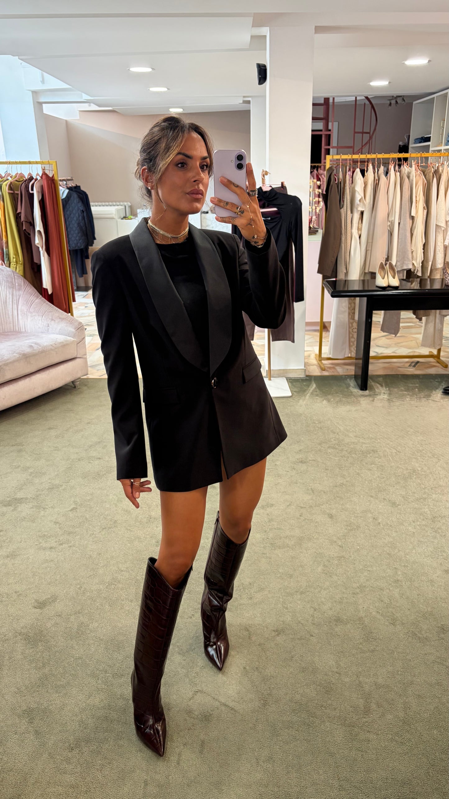 Blazer lungo nero rever in raso fr