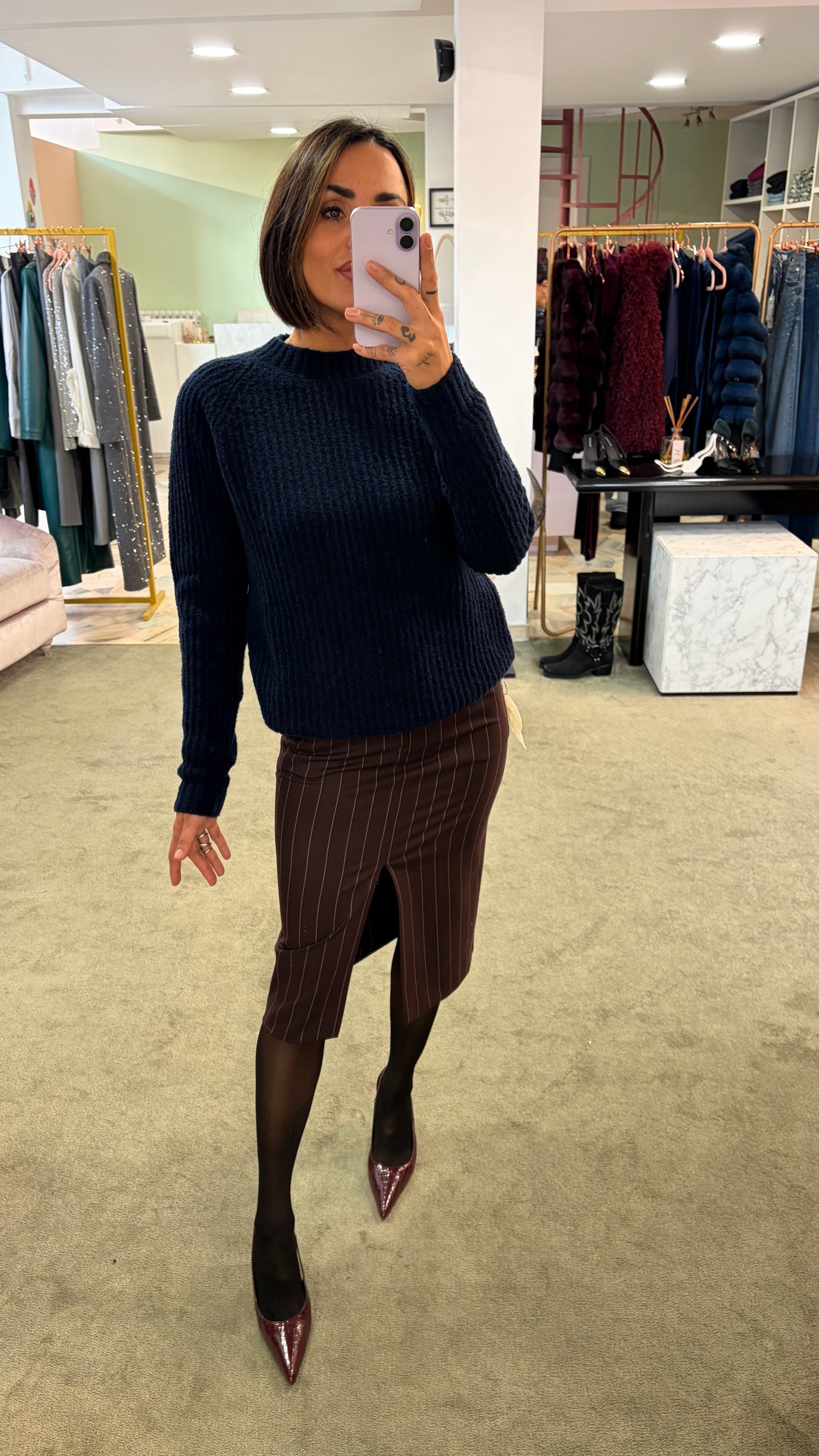 Maglione girocollo  blu navy a costine Irish