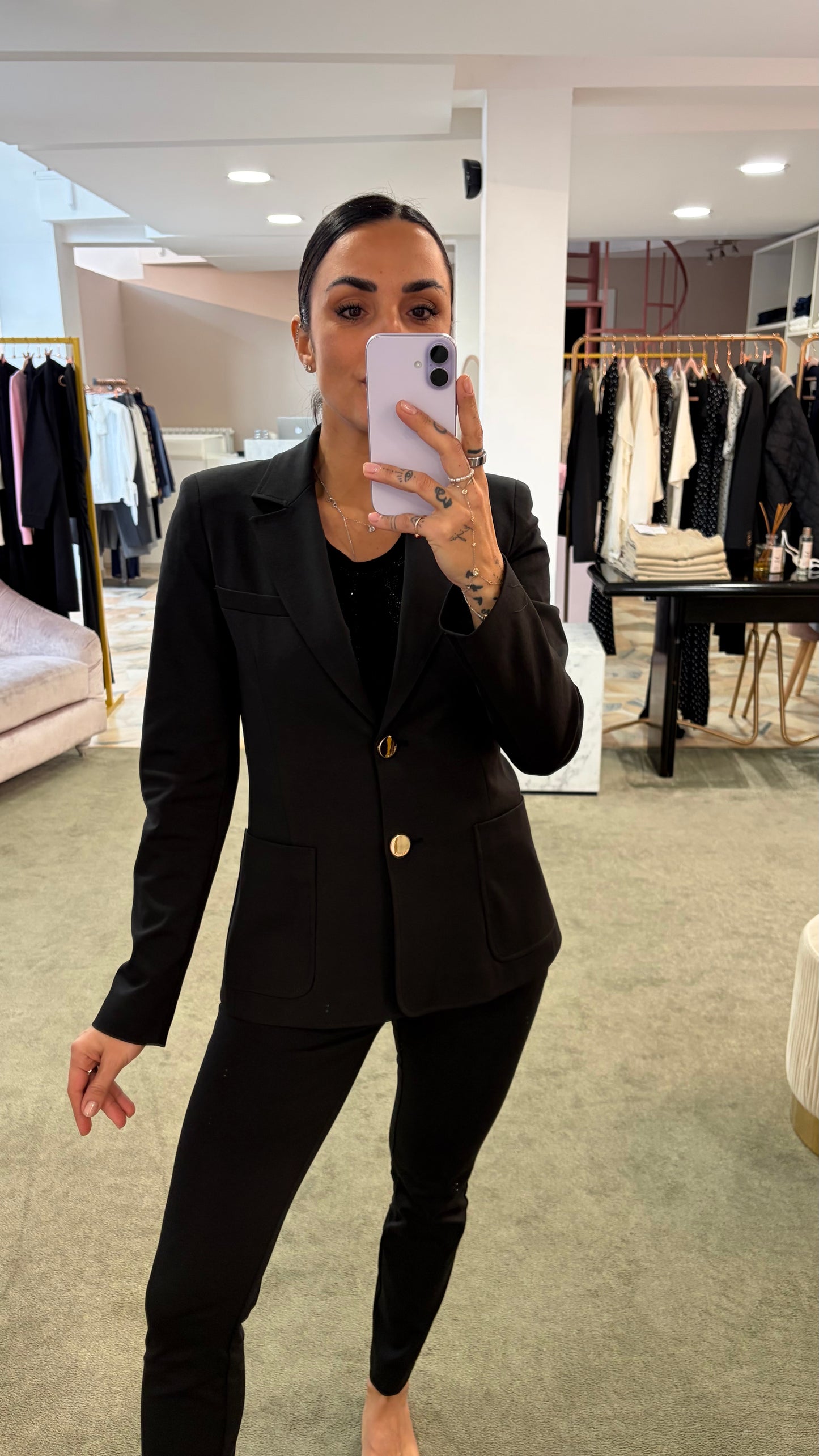 Blazer slim nero punto milano due bottoni pe26