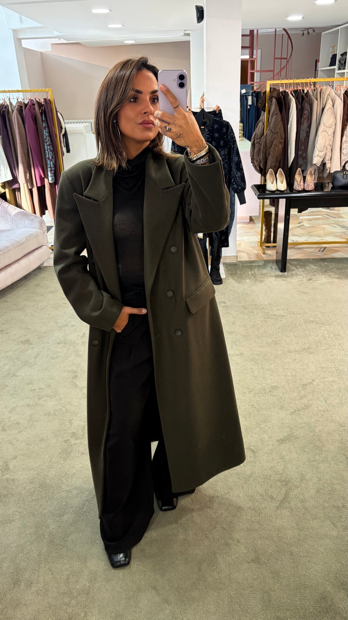 Cappotto lungo verde bosco doppiopetto Actualee