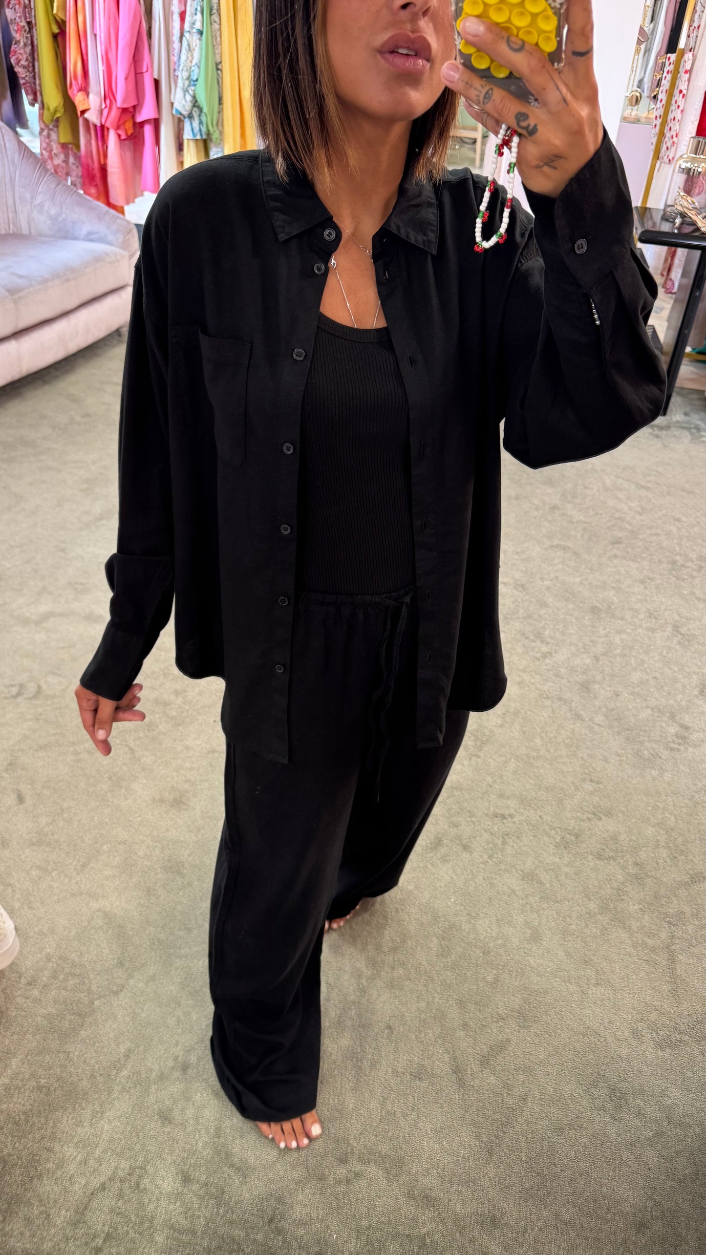 Pantaloni neri in lino con coulisse jx