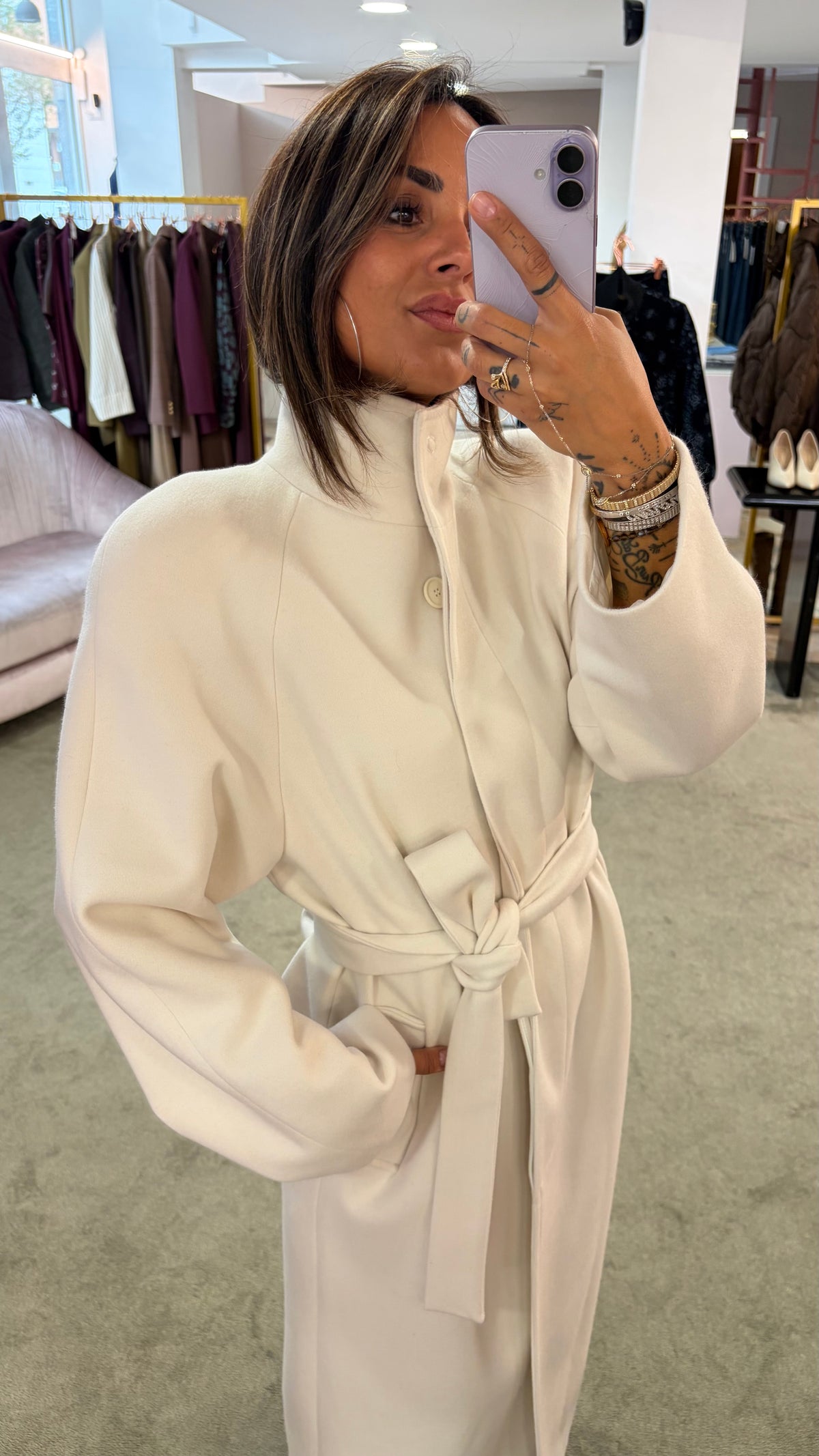 Cappotto lungo panna con cintura Actualee