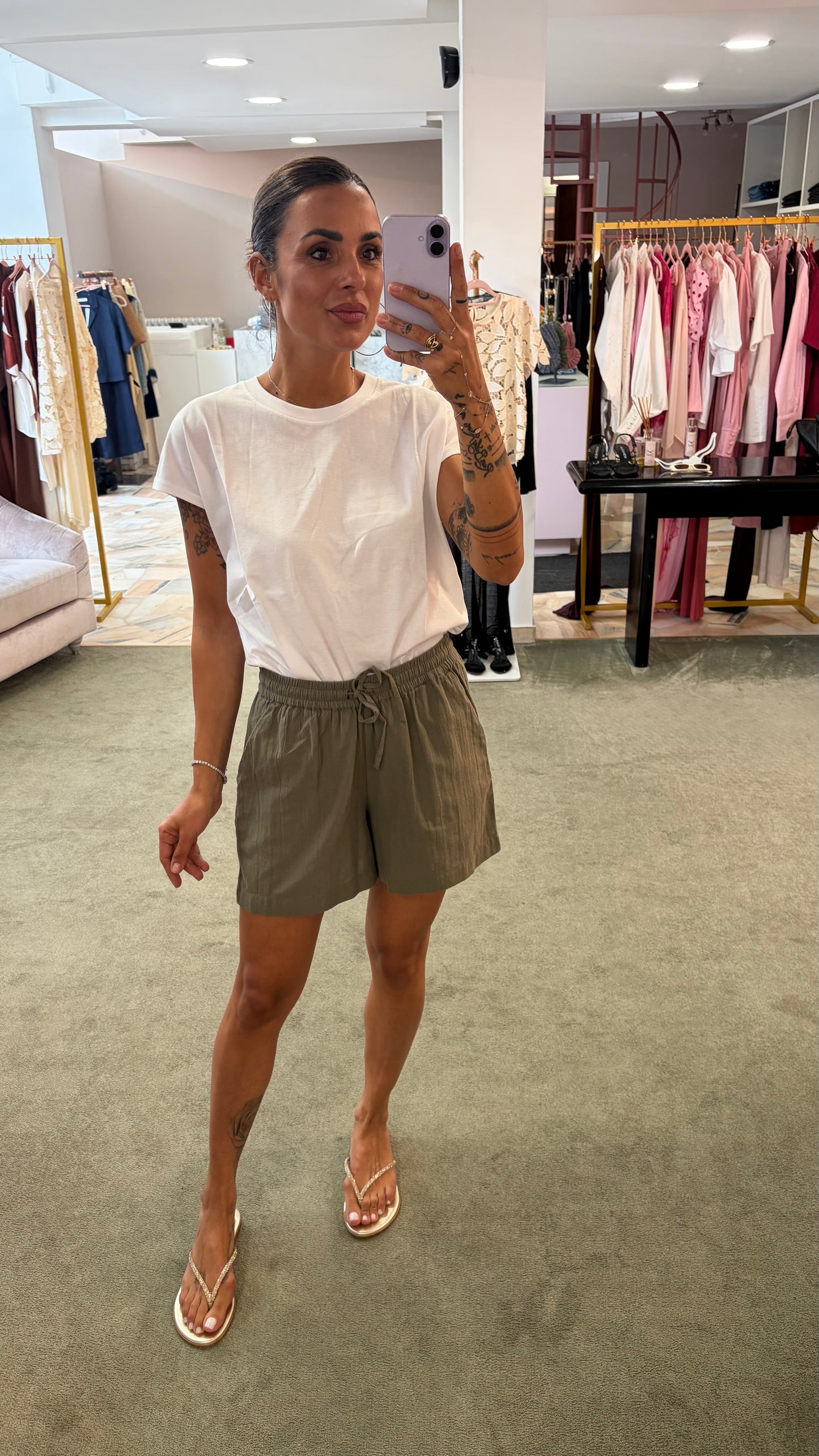 Shorts verde militare in cotone con coulisse jx