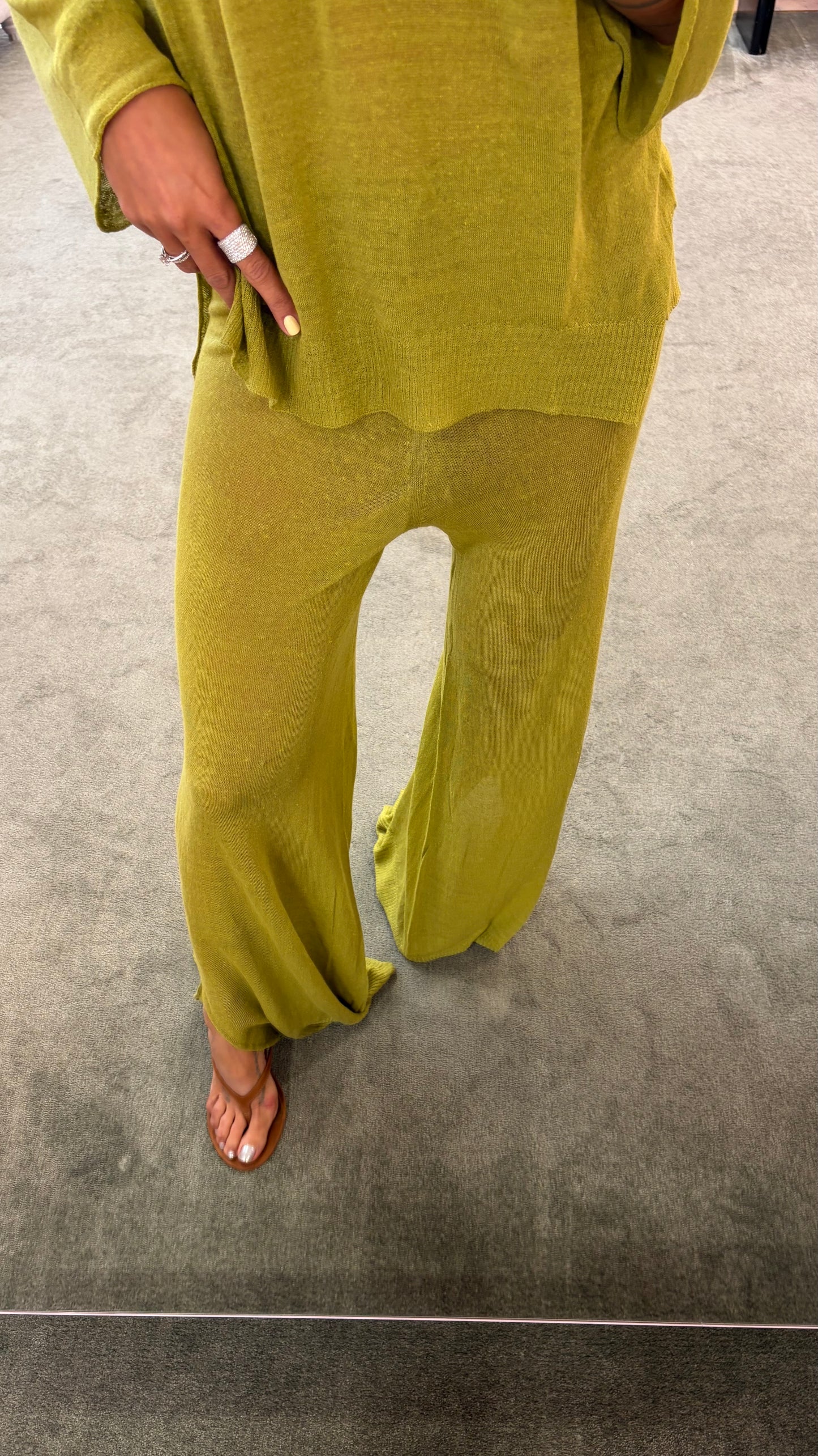 Pantaloni verde pistacchio in lino fy