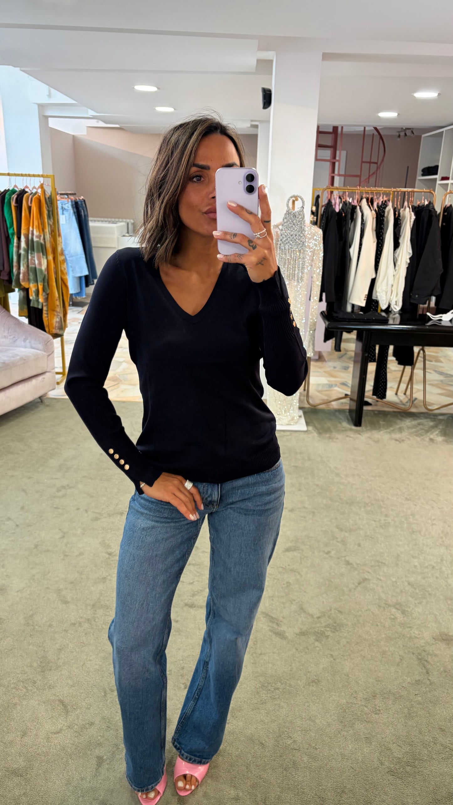 Maglione scollo a v blu notte fr