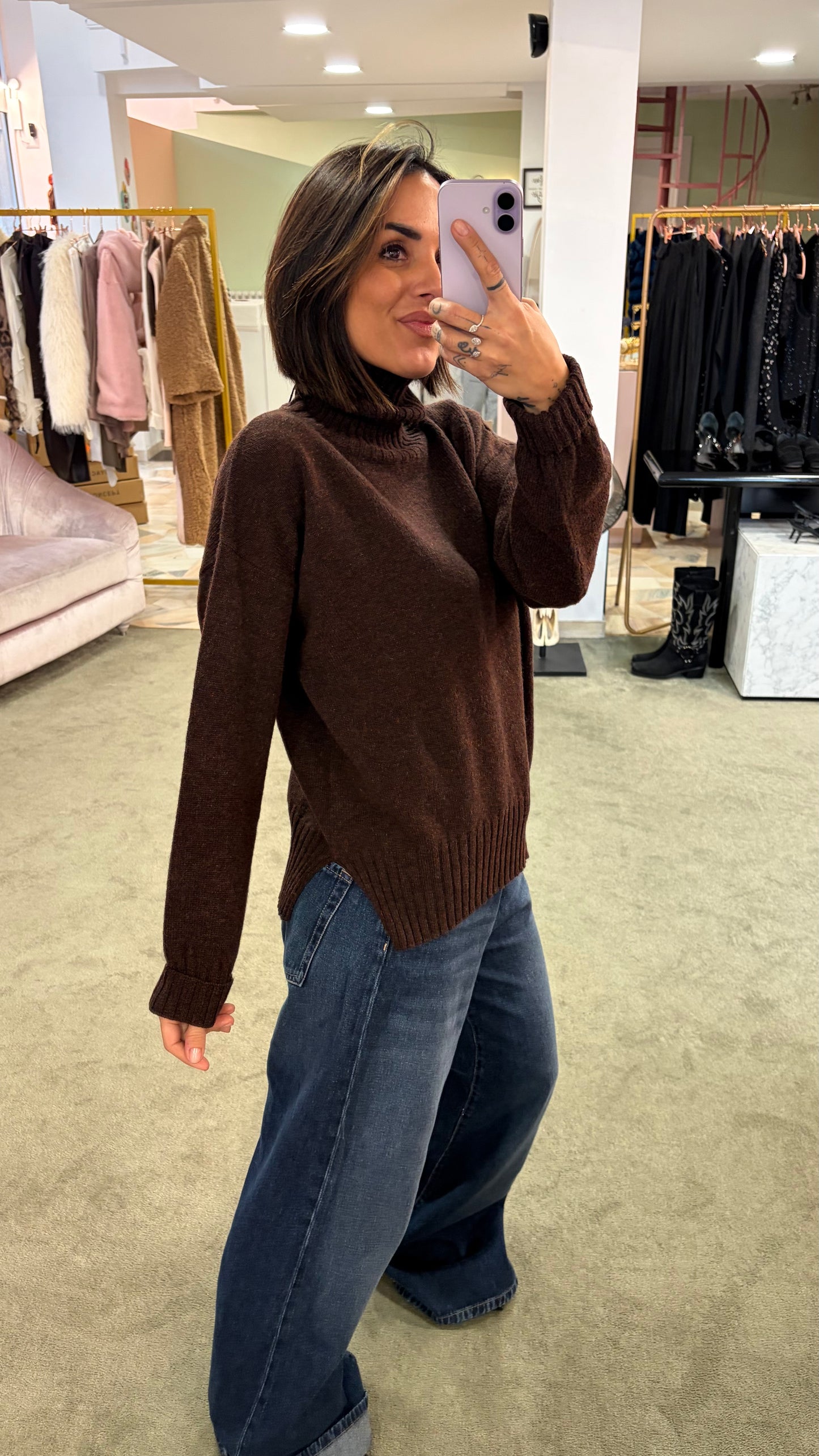 Dolcevita marrone melange a scatoletta in lana Irish