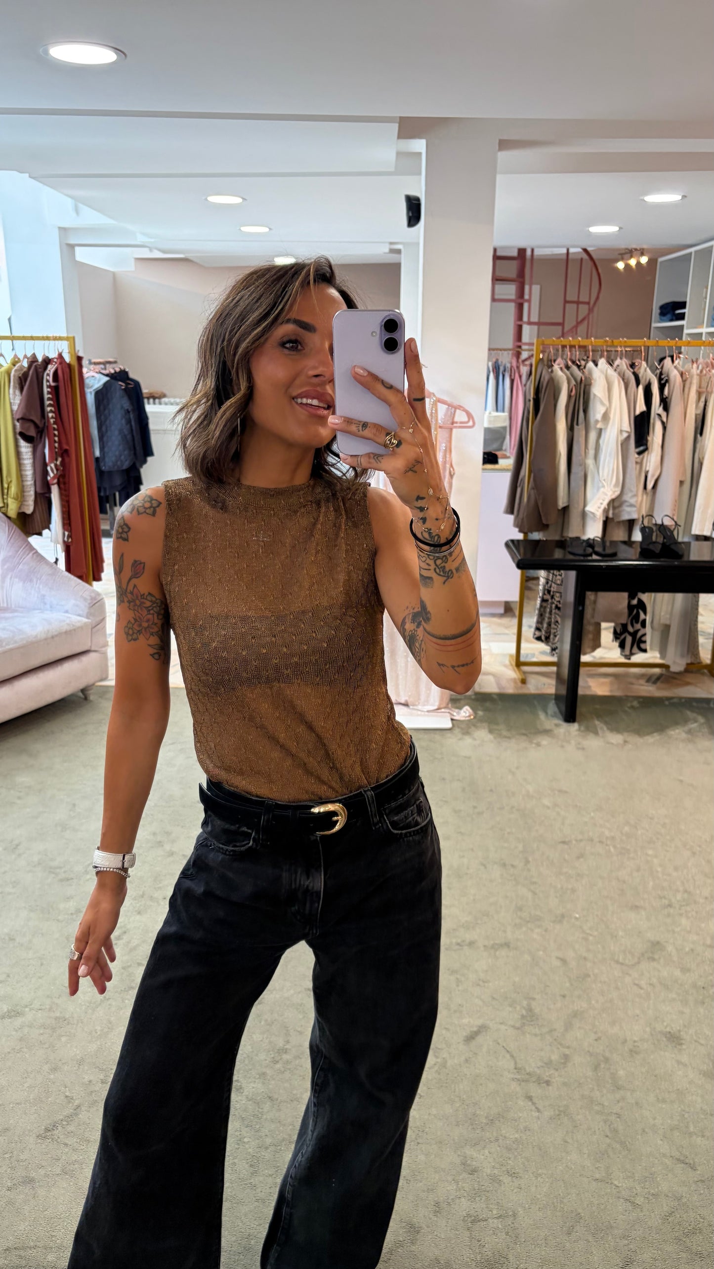 Canotta girocollo bronzo in lurex ay