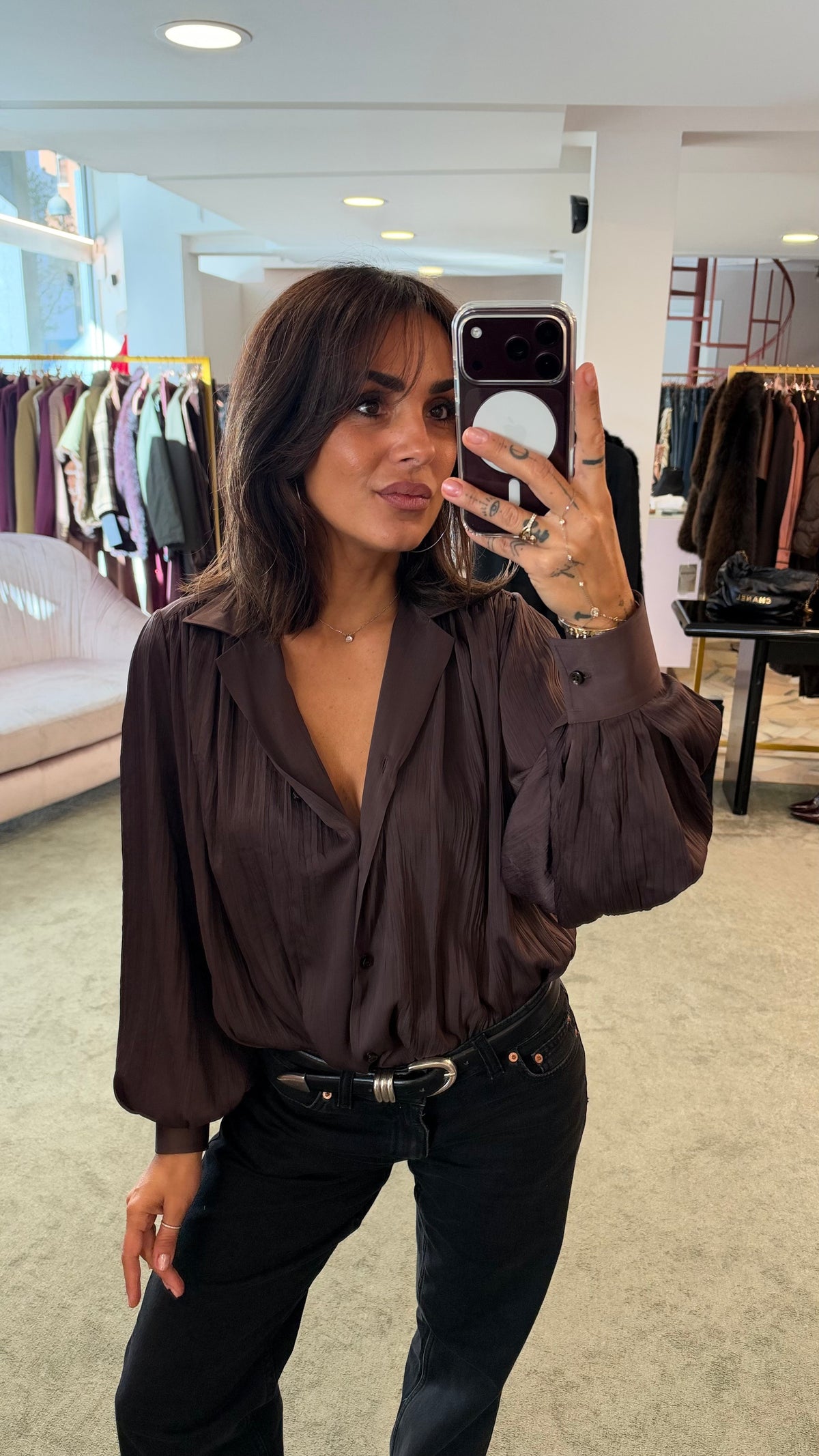 Camicia marrone moro scollo a giacca Marsem