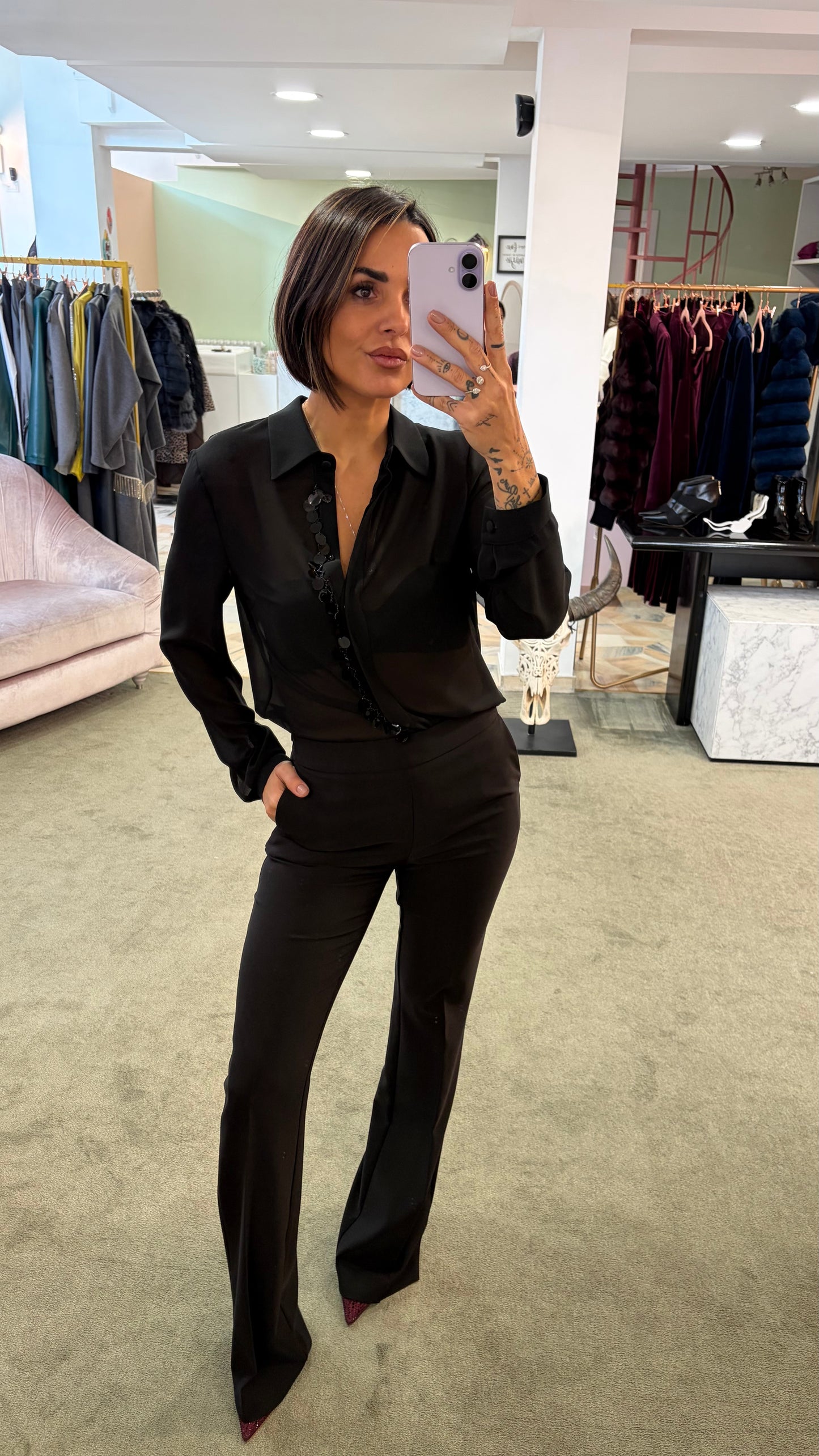 Camicia nera con paillettes fr