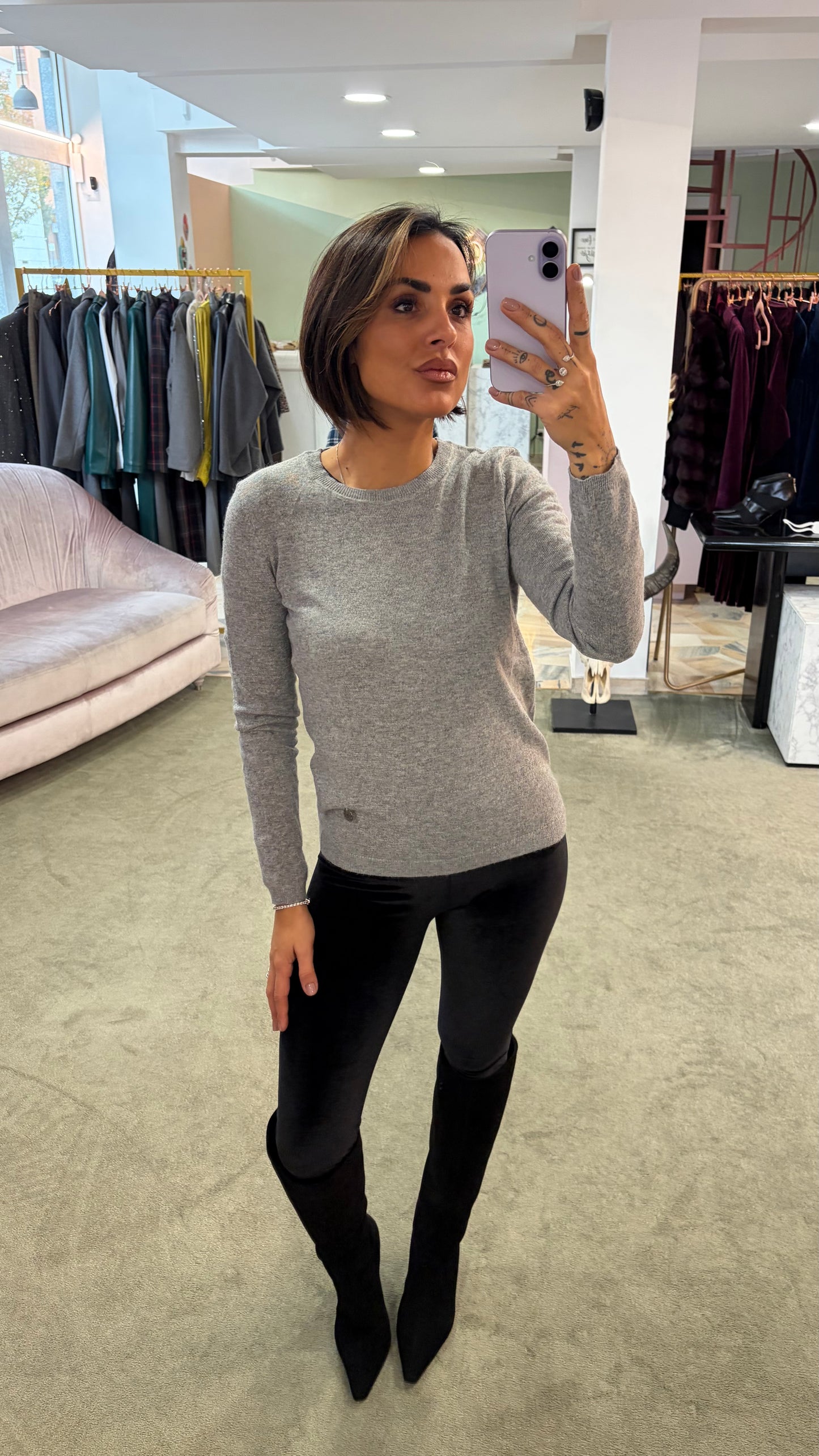 Maglione girocollo grigio in angora tk