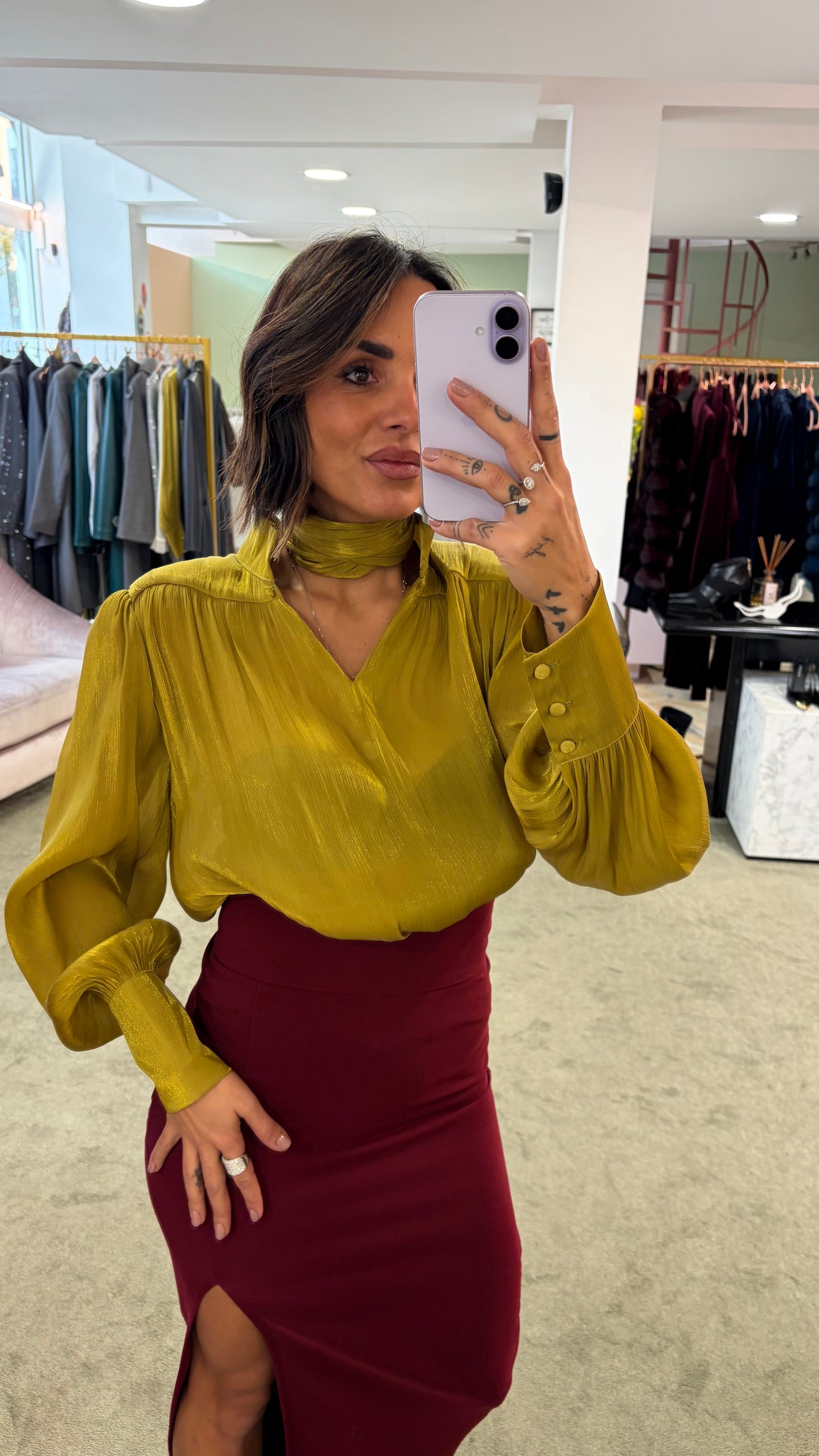 Camicia lime satin con sciarpina Actualee