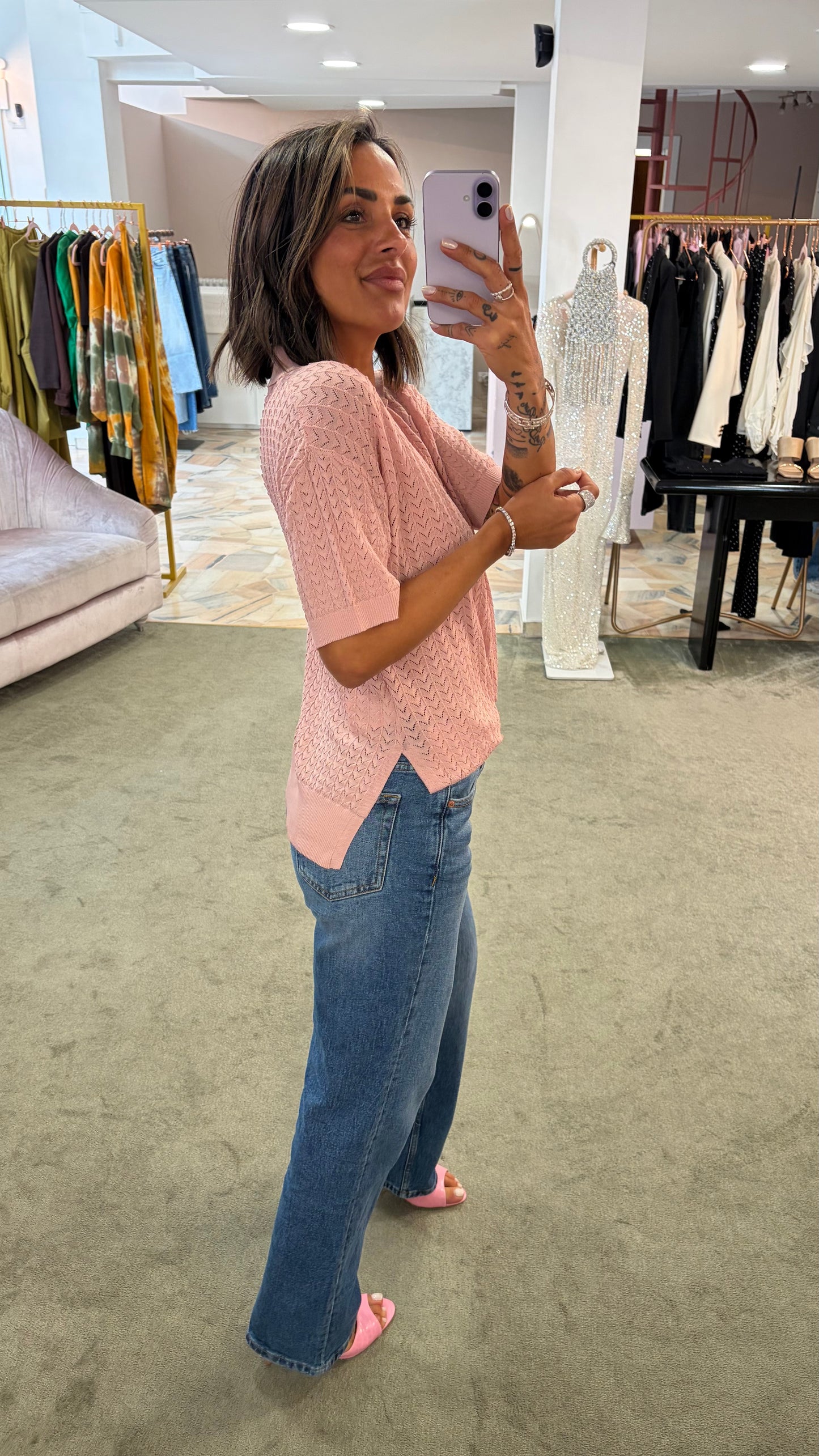 Polo rosa antico traforata manica corta bj