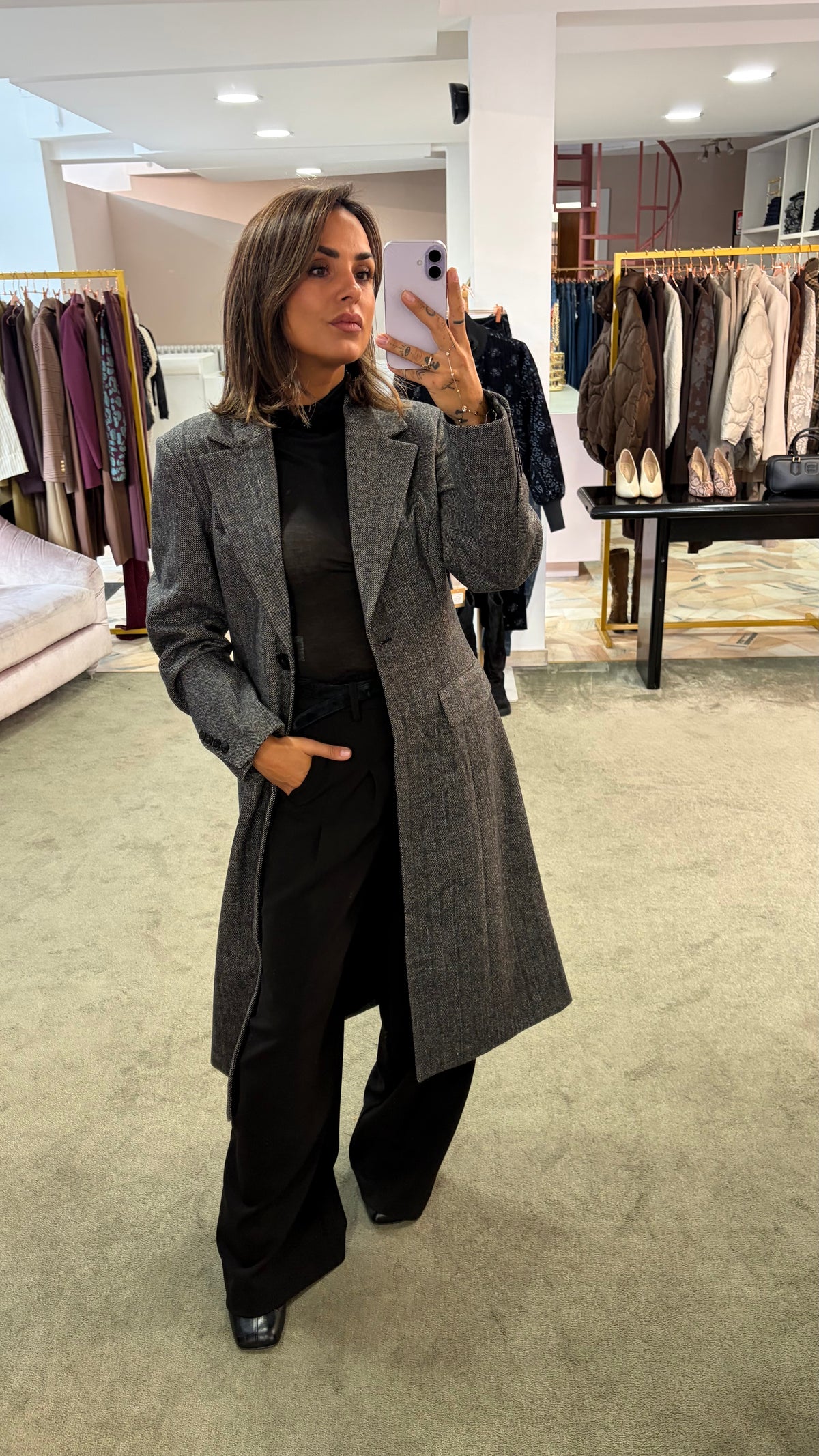 Cappotto spigato nero e bianco aw