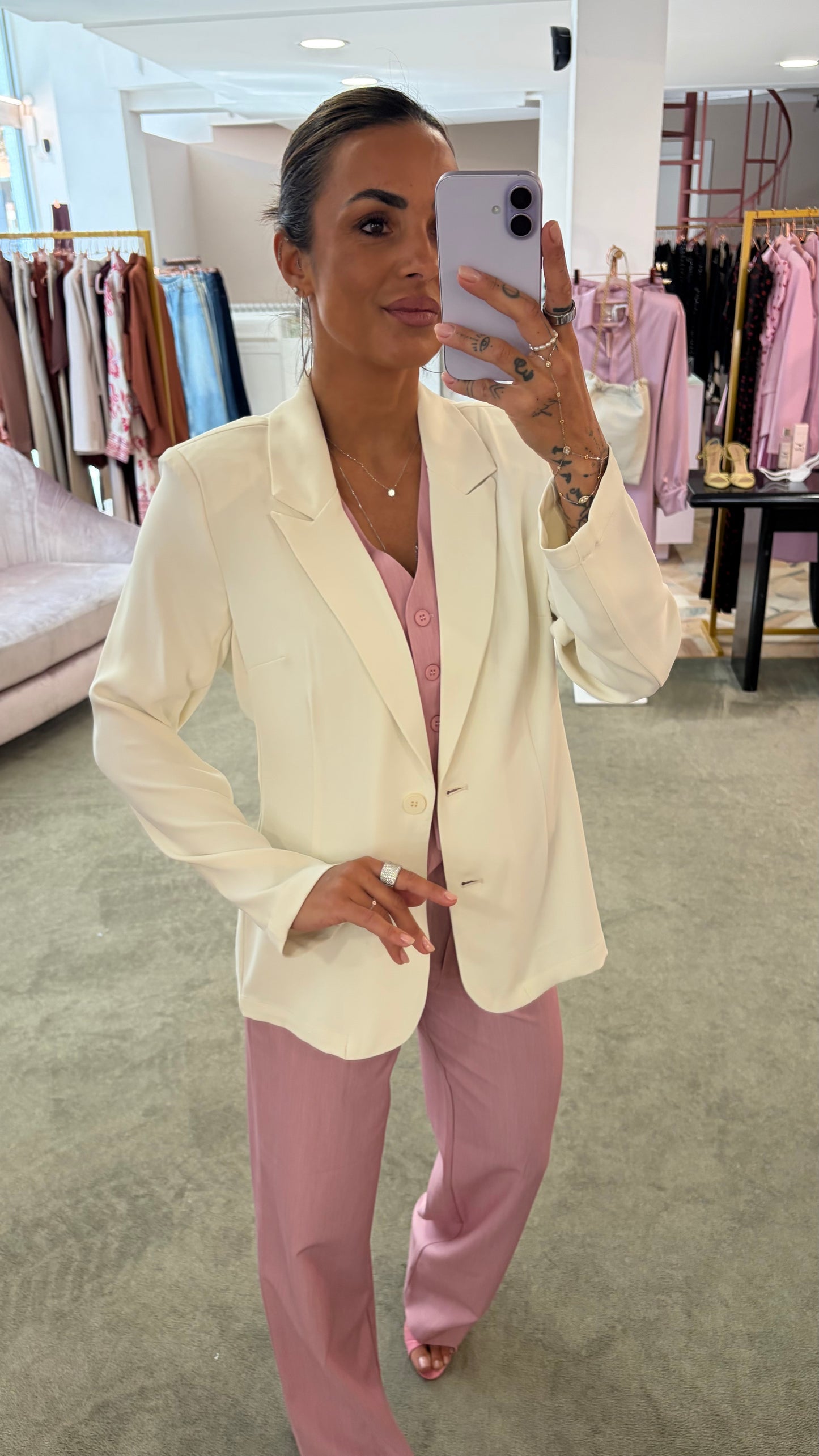 Pantaloni rosa wide leg vita alta doppia pences ay