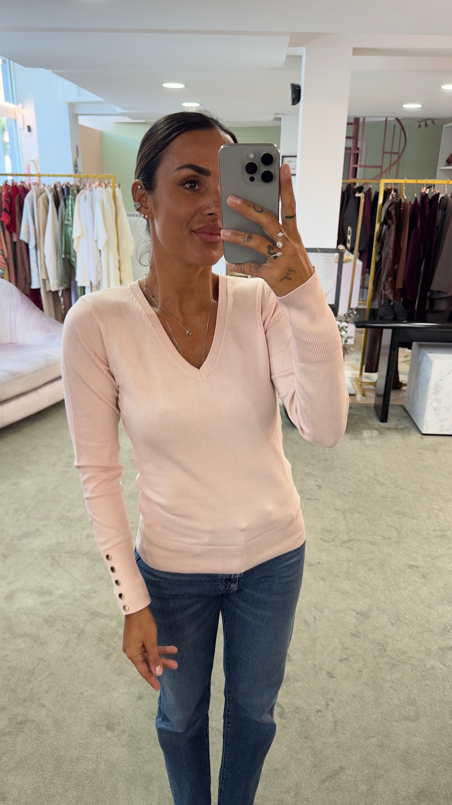 Maglione rosa baby scollo a v in viscosa fr