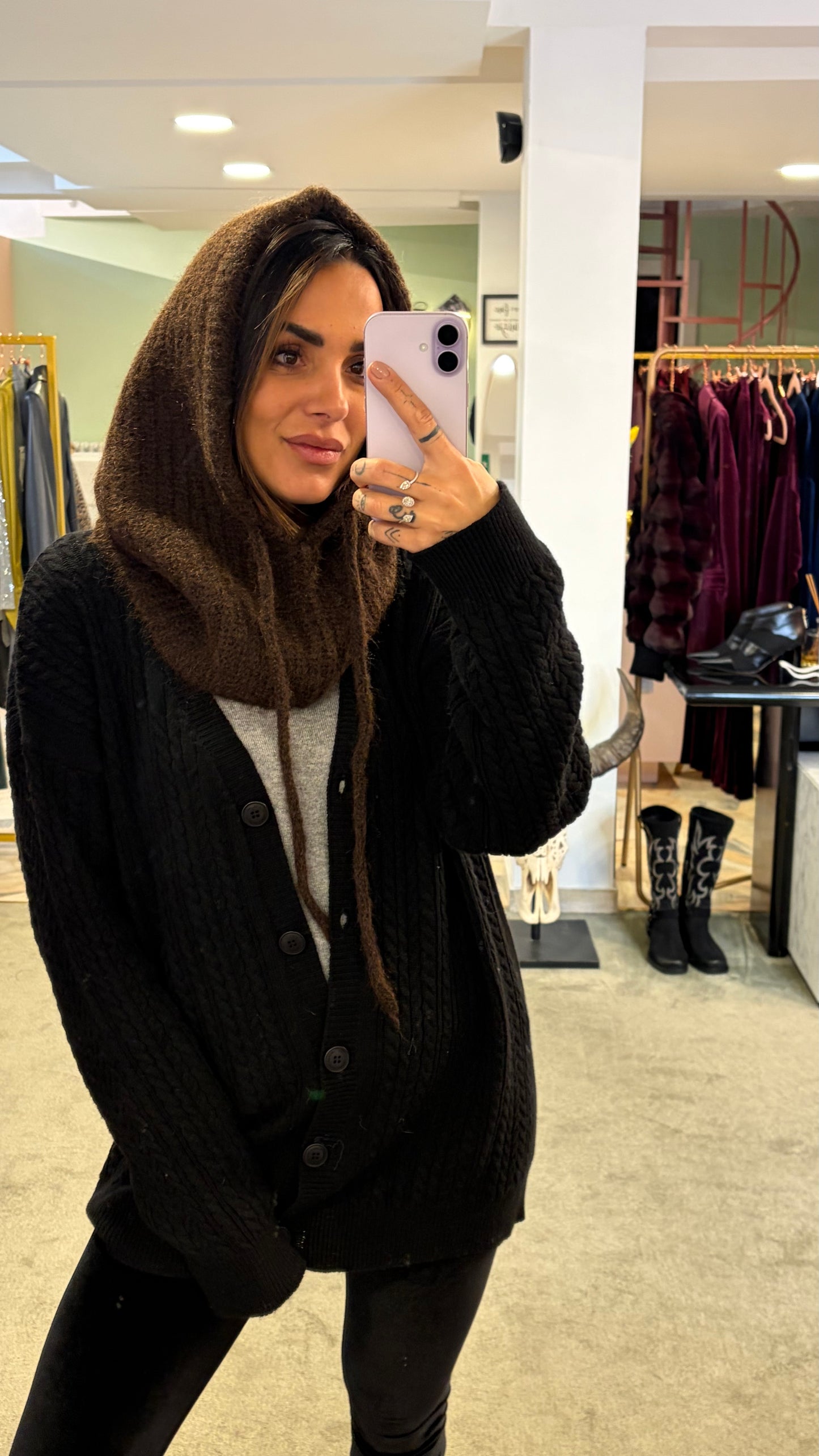 Balaclava marrone a costine