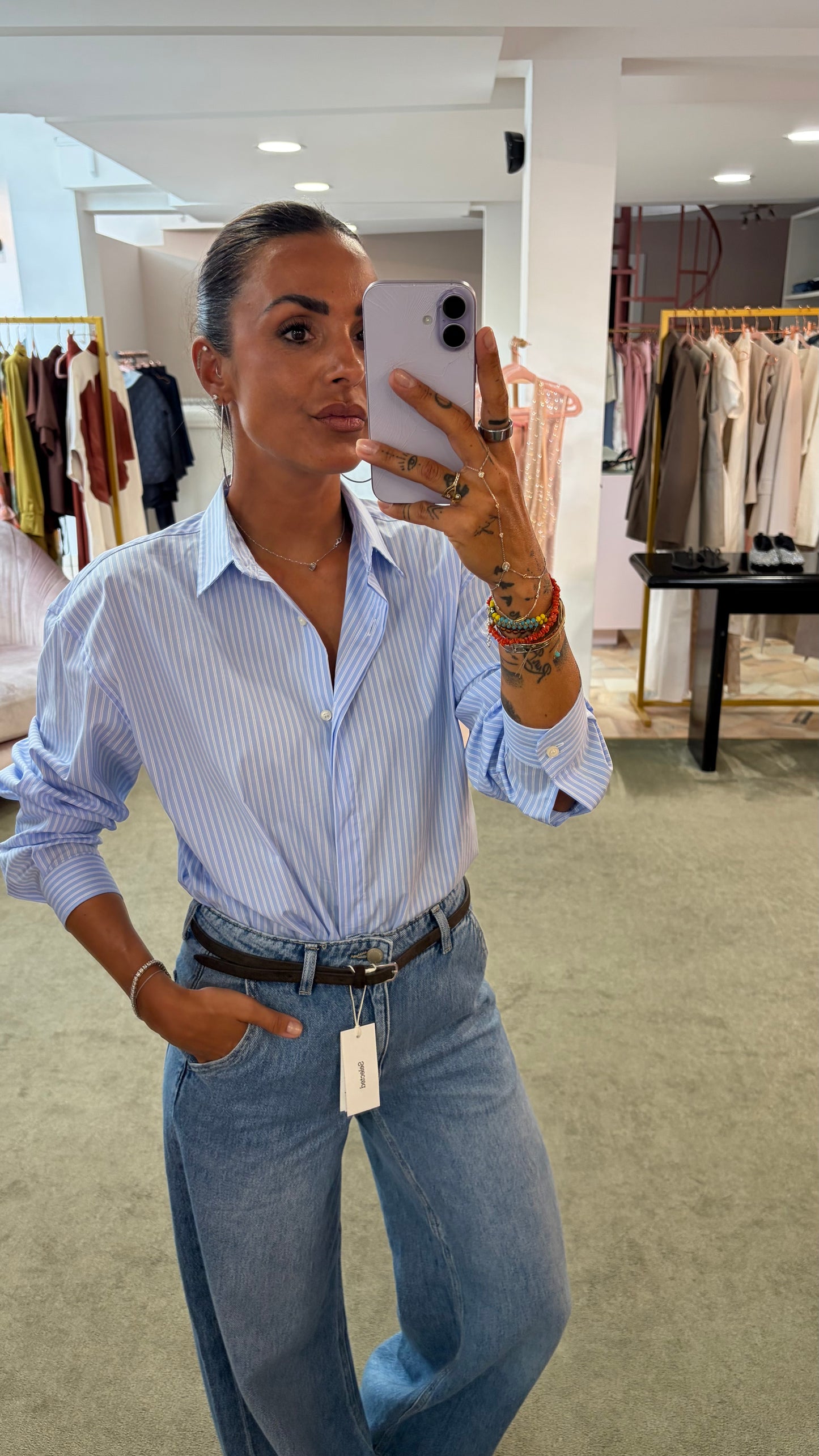 Camicia celeste a righe regular Marsem
