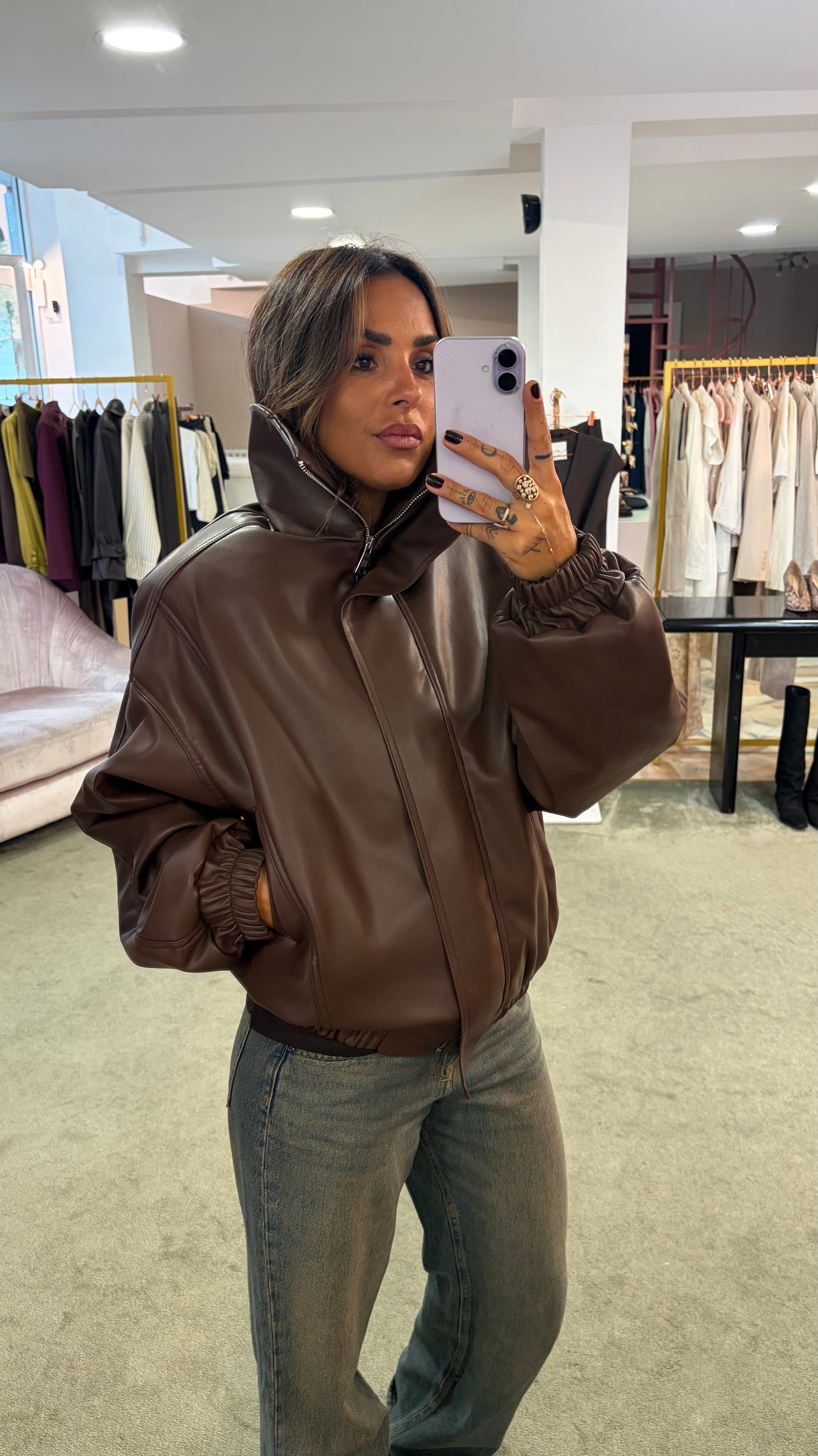 Bomber over marrone testa di moro in eco pelle ks