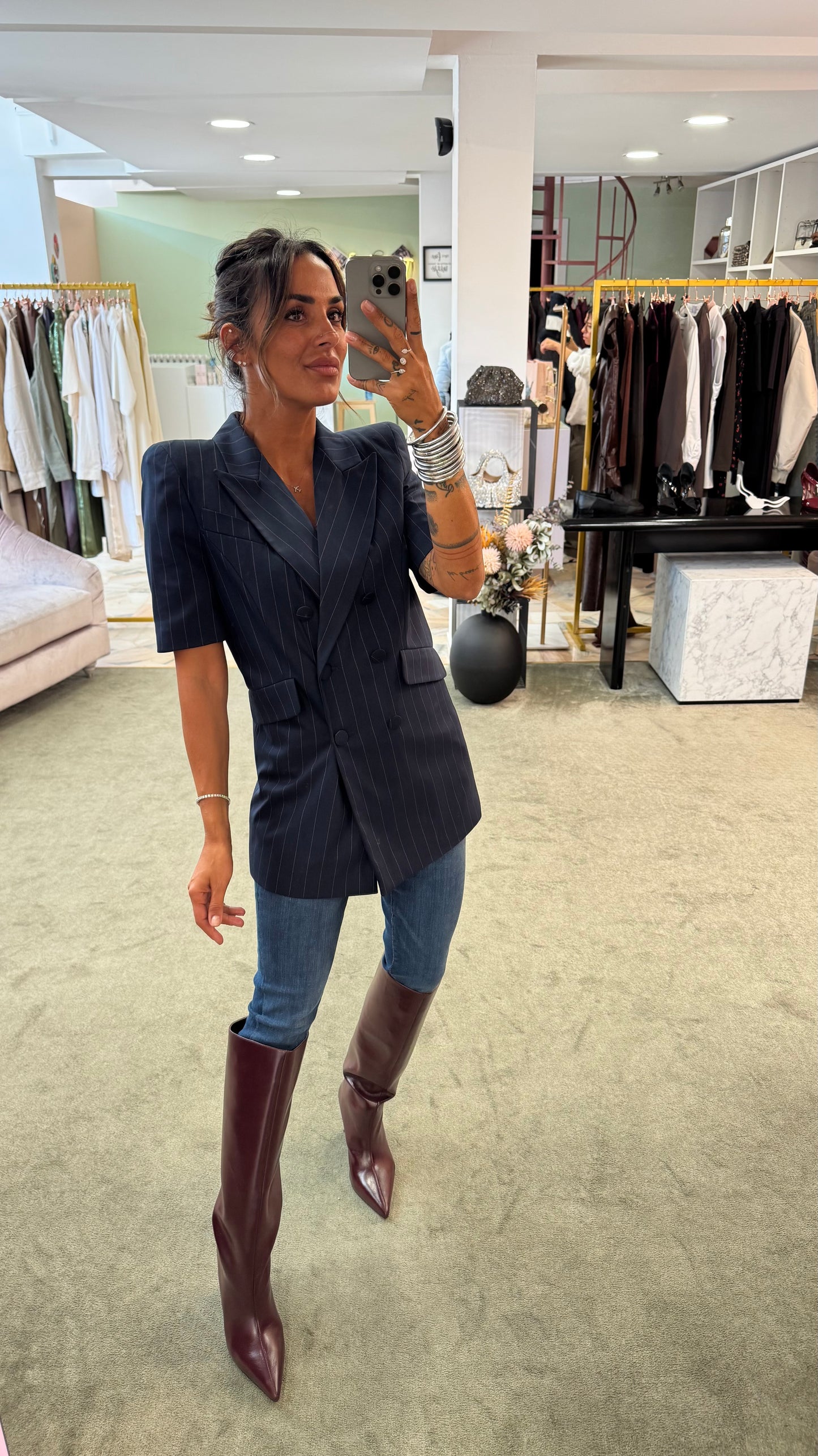 Blazer blu gessato manica corta Actualee