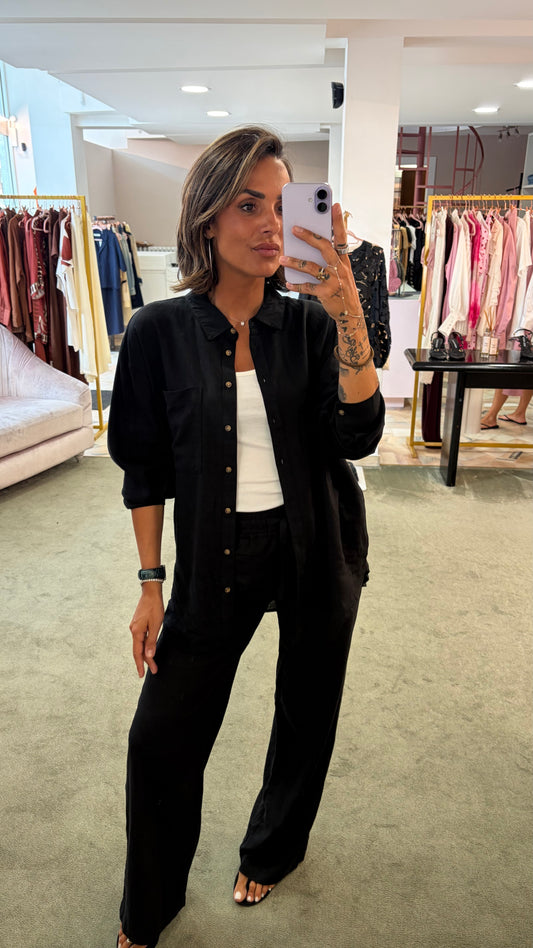 Camicia nera in lino sy
