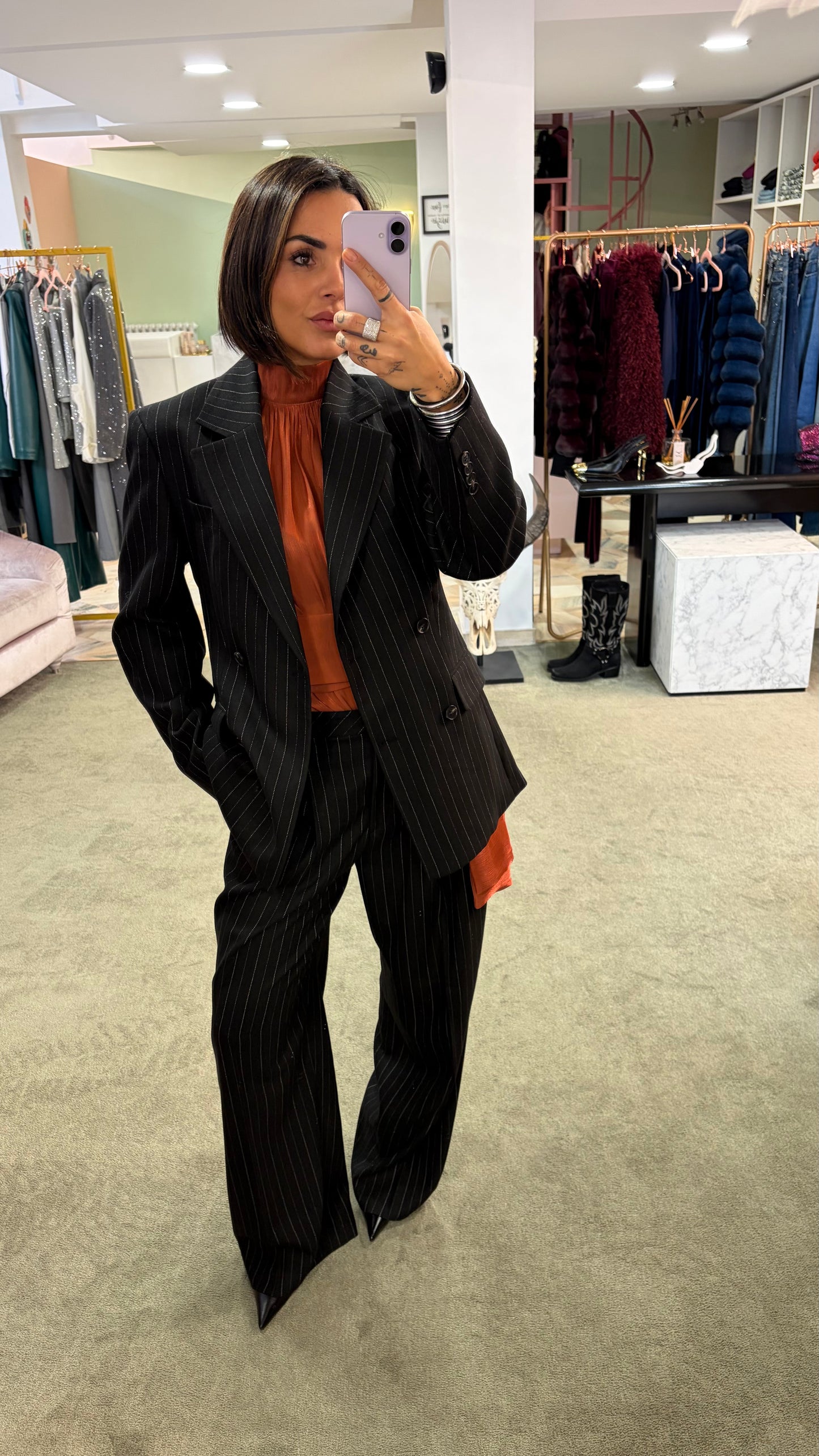 Blazer nero gessato misto lana sl