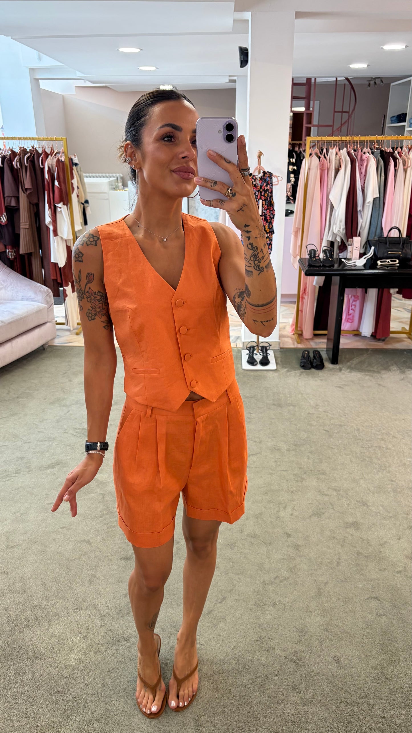 Shorts arancio in lino Actualee