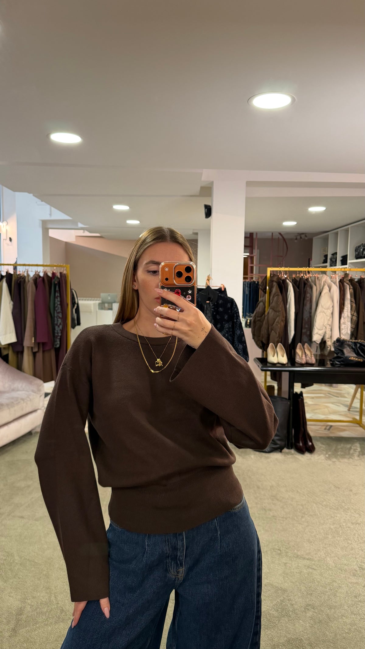 Maglione girocollo hanna marrone manica a kimono aw
