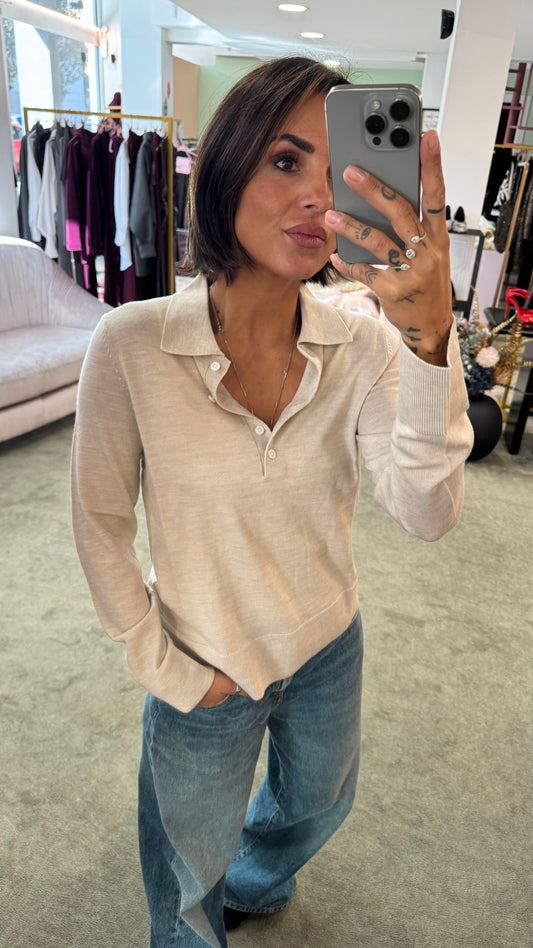 Polo beige maniche lunghe in lana sl