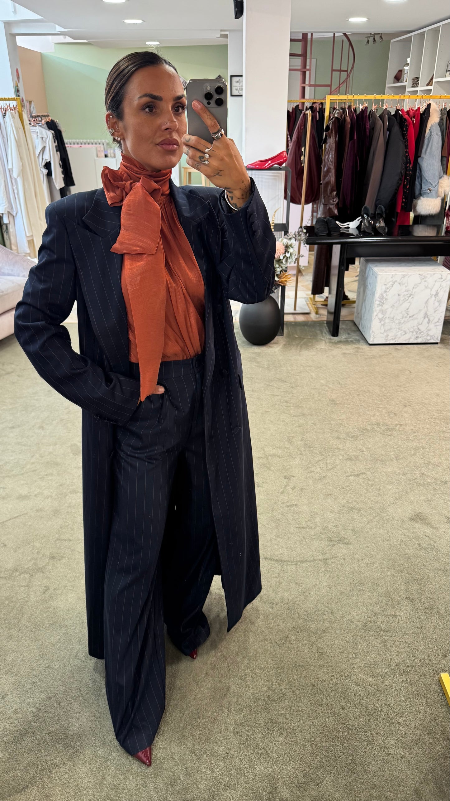 Spolverino  lungo blu gessato Actualee