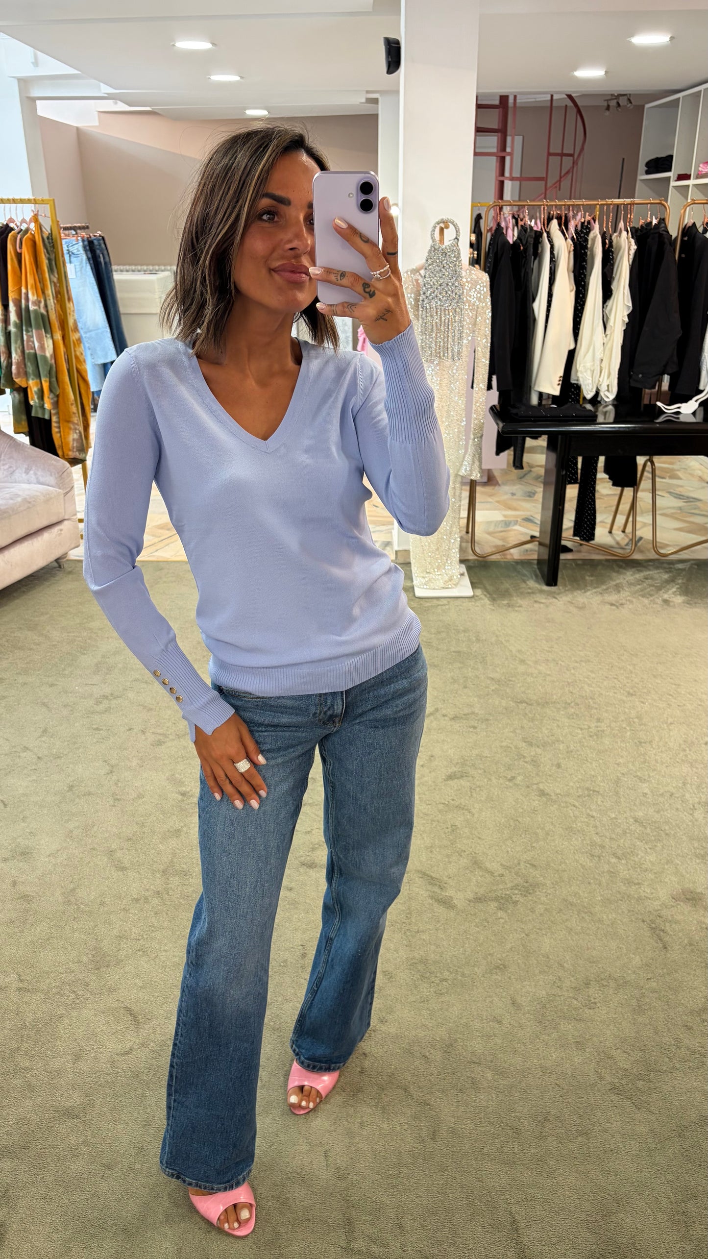 Maglione scollo a v azzurro fr