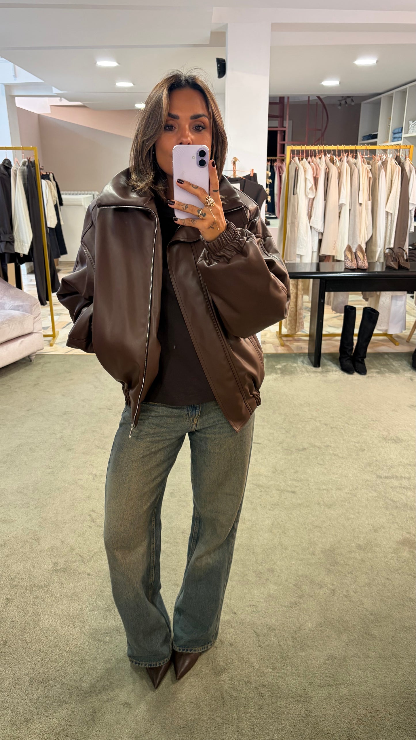 Bomber over marrone testa di moro in eco pelle ks