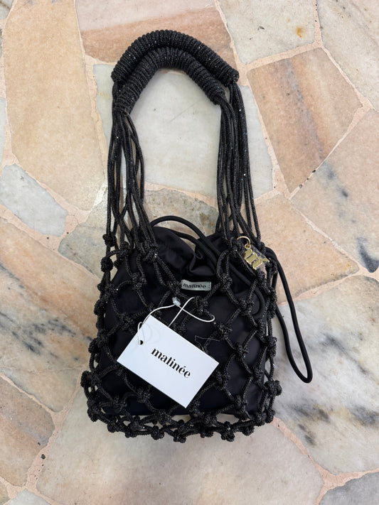 Borsa nera rete con cristalli Matinée