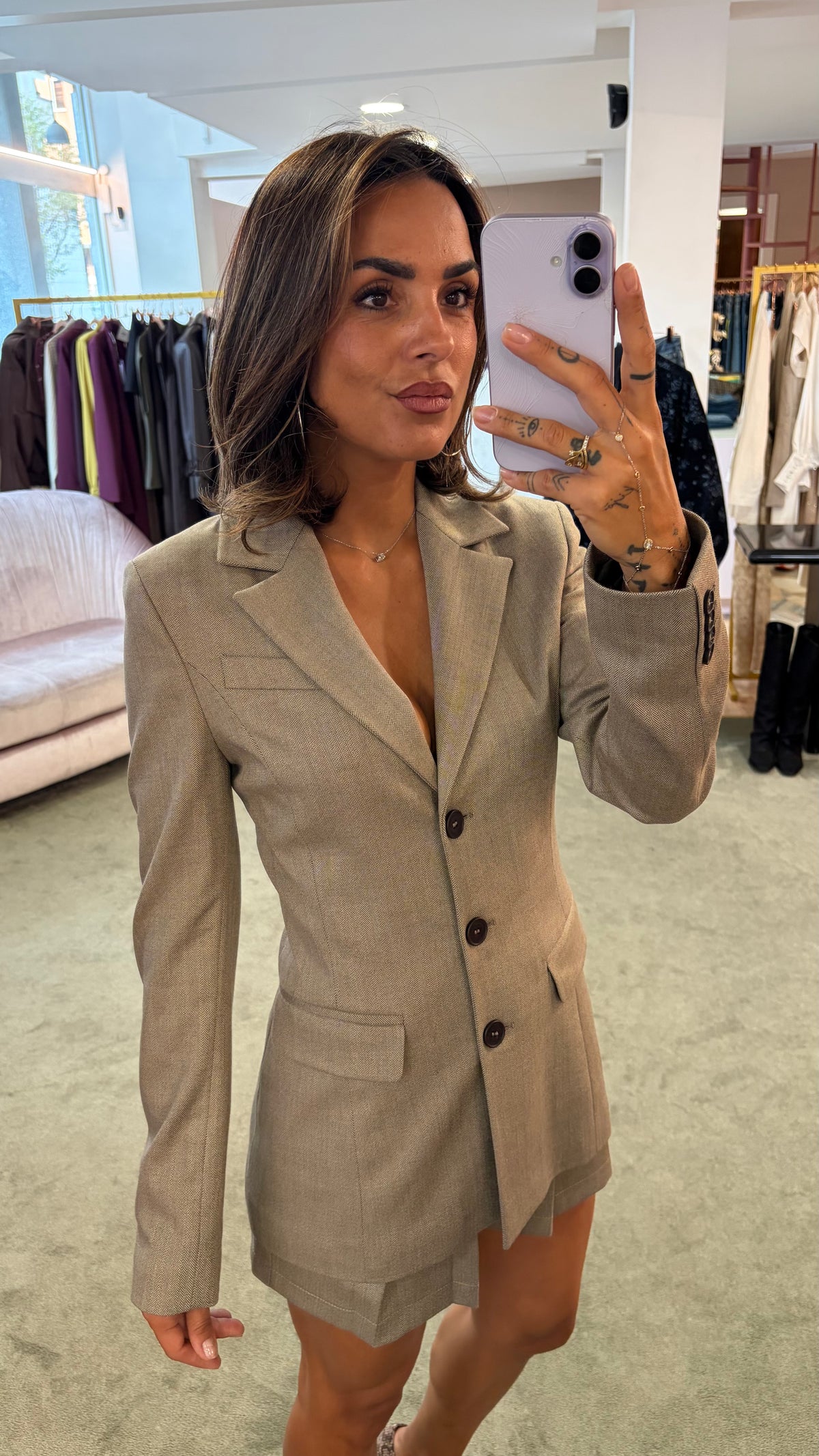 Blazer spigato tortora Mar de Margaritas monopetto