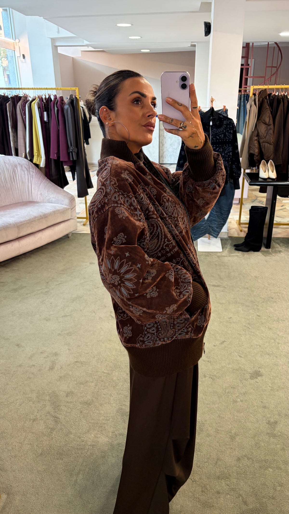 Bomber marrone bandana over in velluto floccato Don't@Me