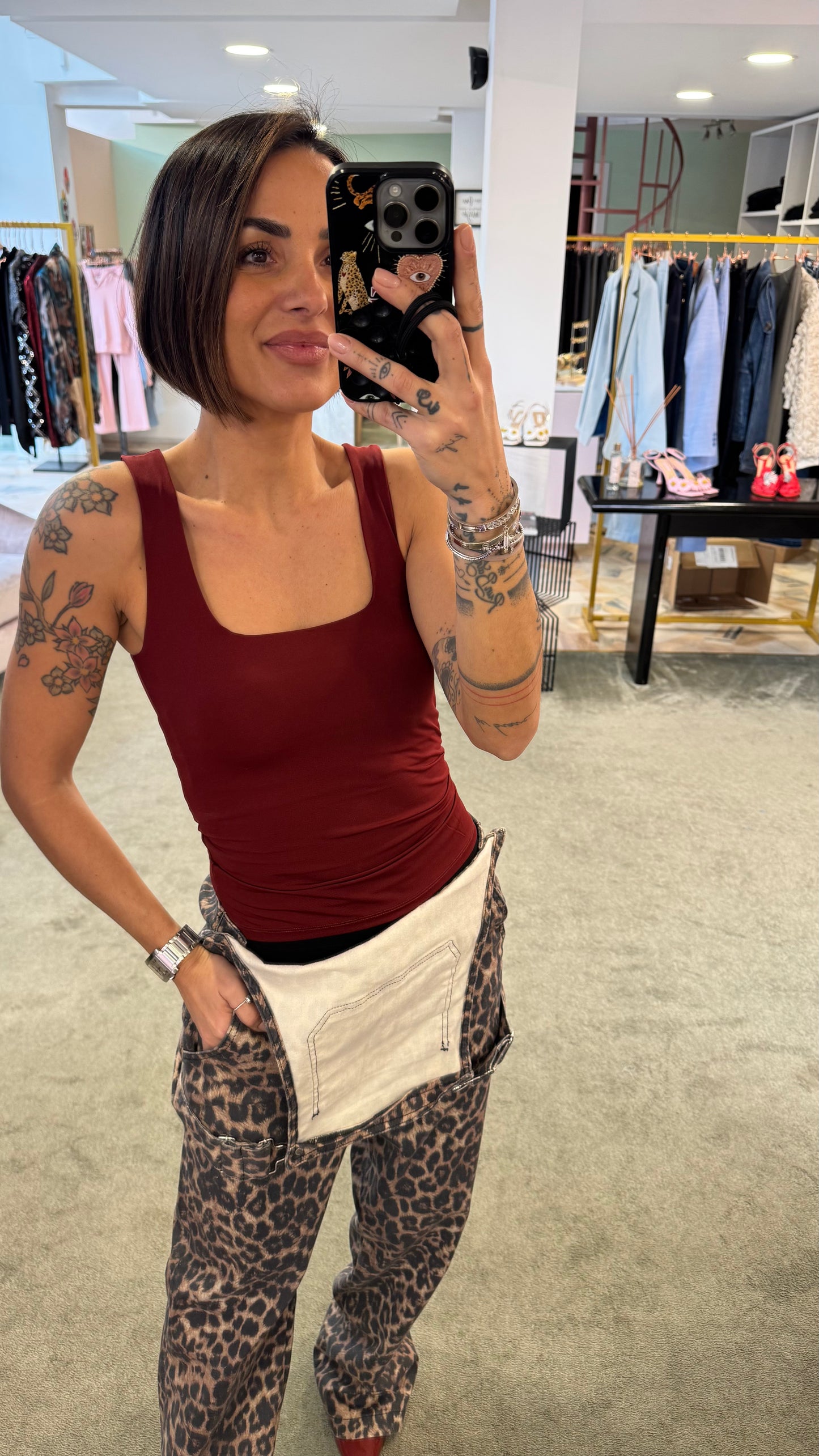Canotta bordeaux scollo squadrato jx