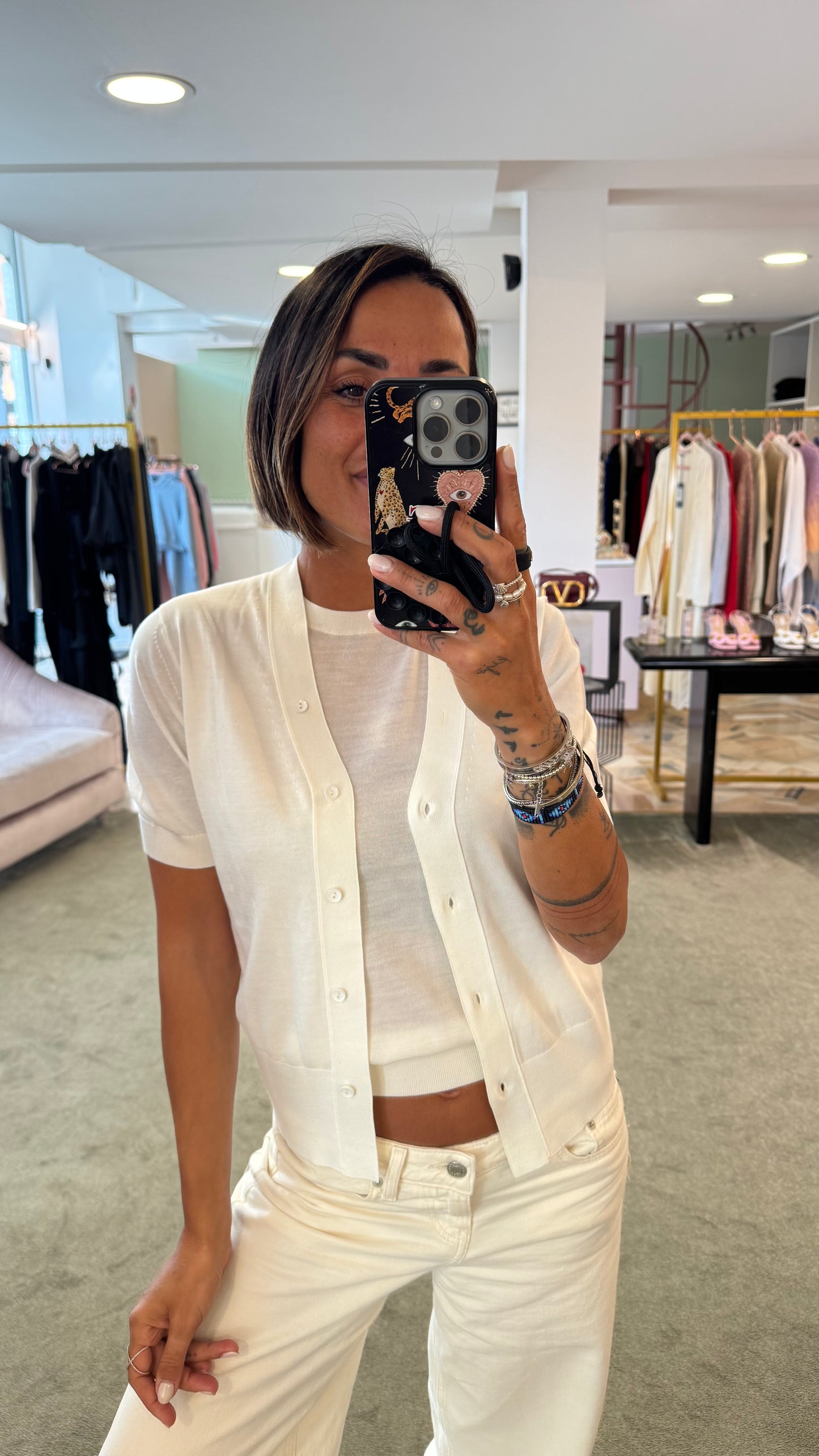 Cardigan luna avorio manica corta pt