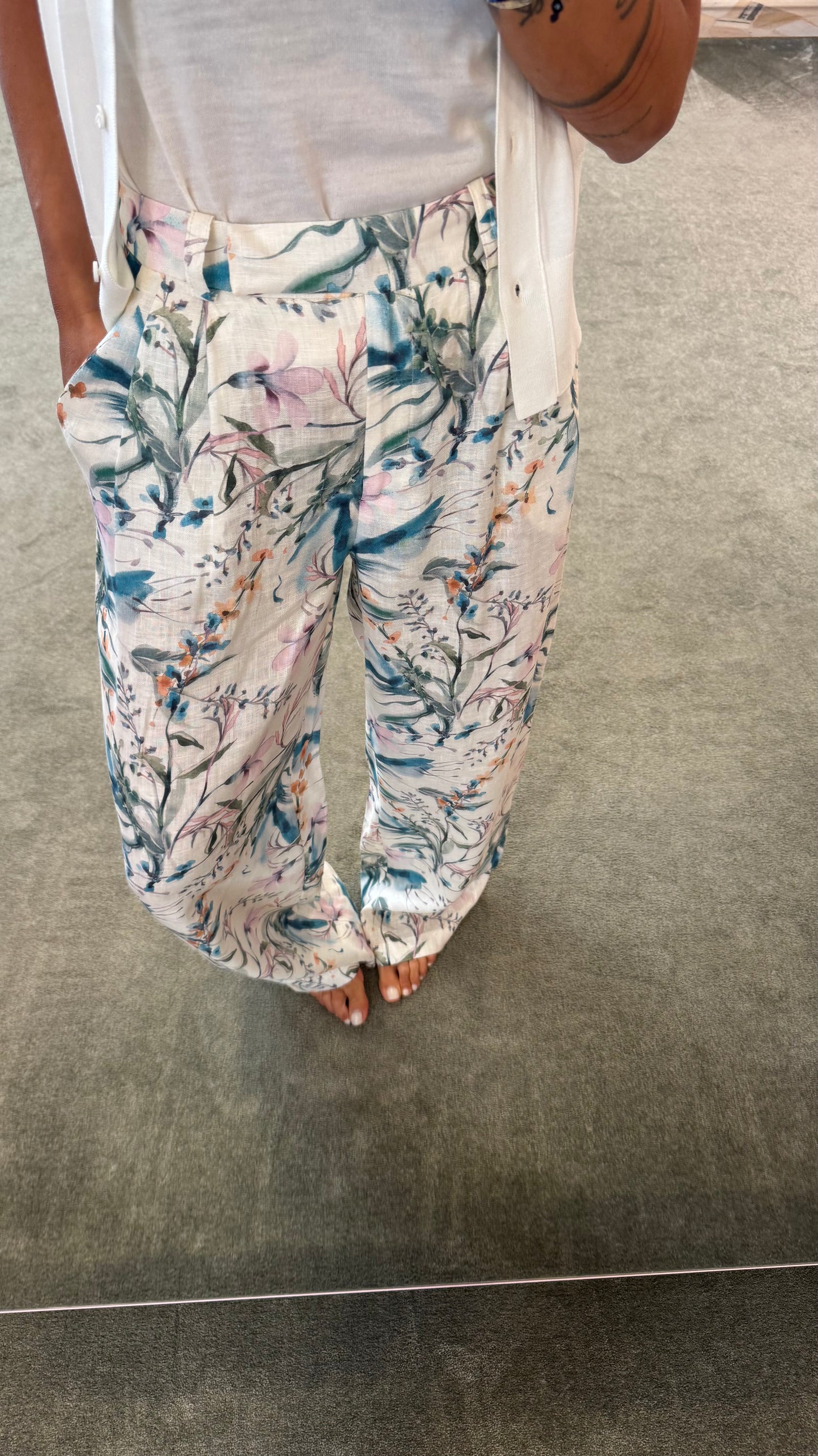 Pantaloni fantasia fiori verde Actualee