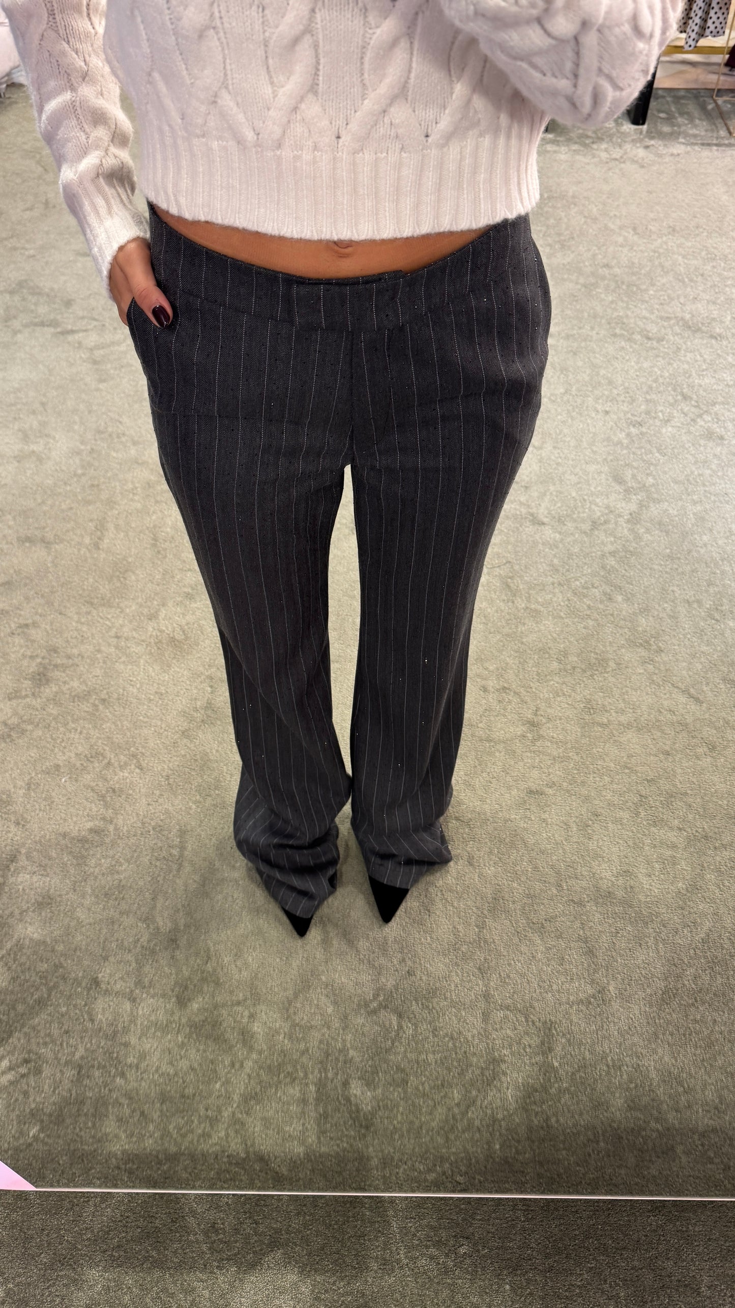 Pantaloni grigi gessati crystal wide leg
