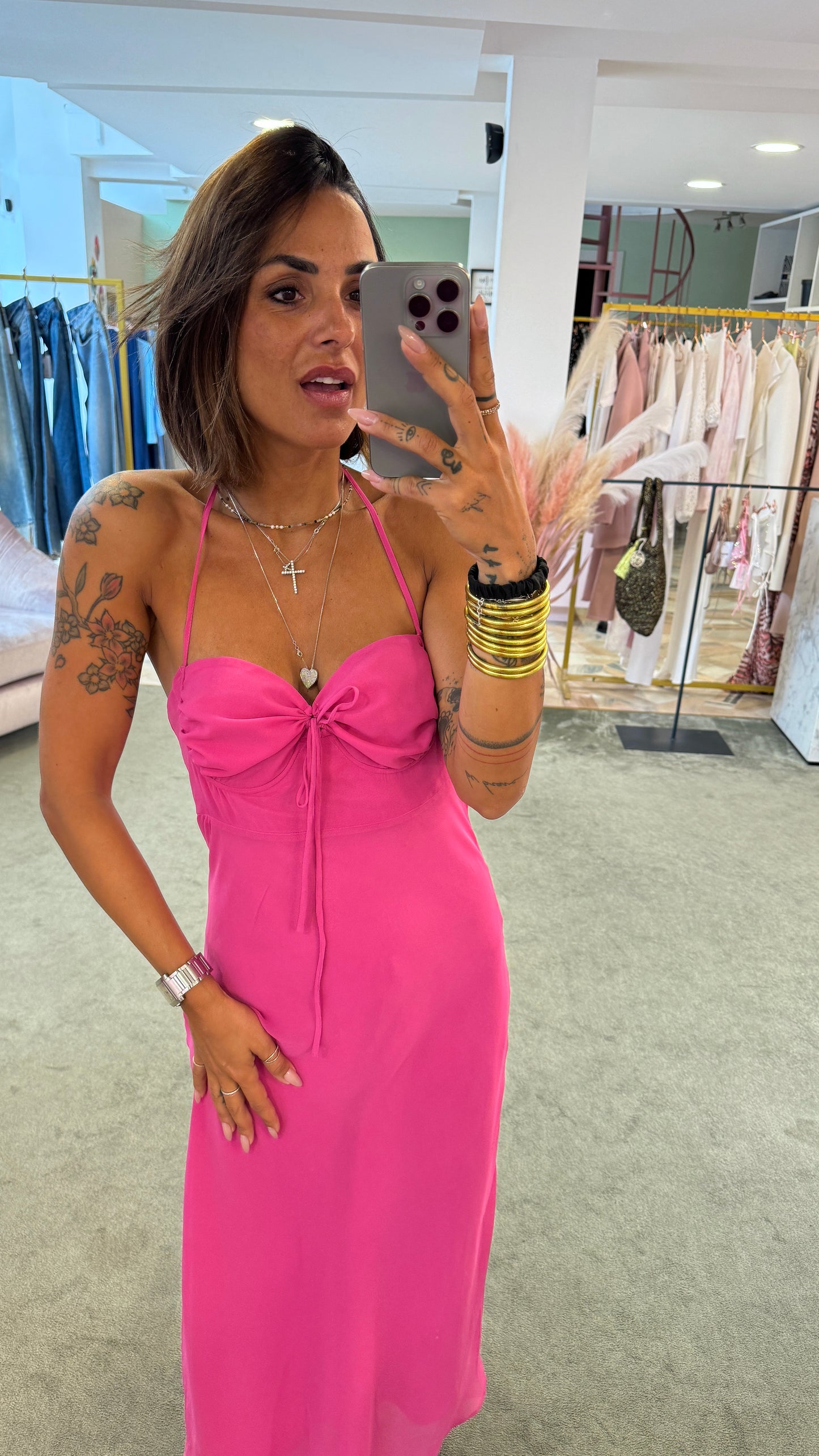 Abito lungo rosa fucsia