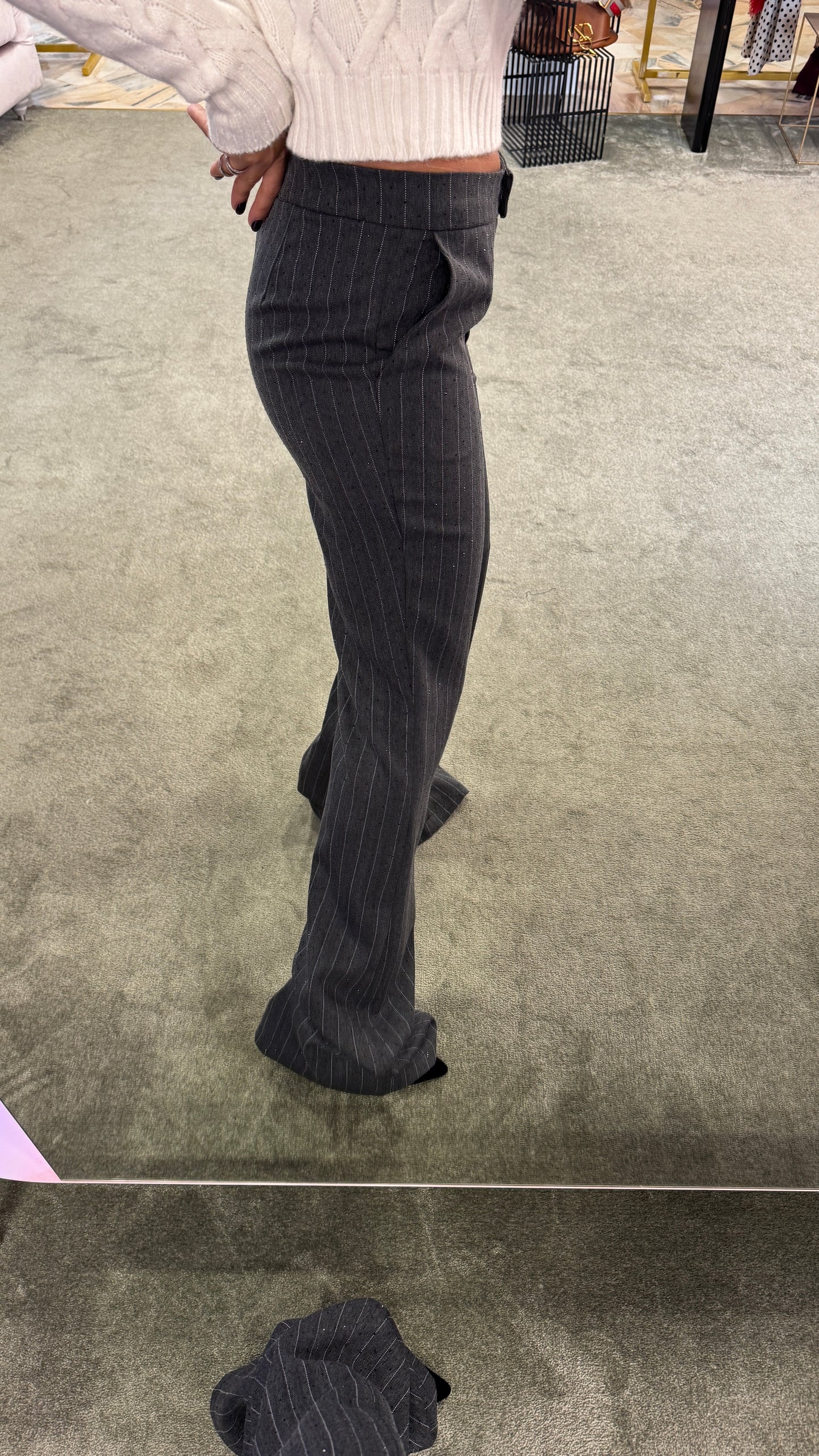 Pantaloni grigi gessati crystal wide leg