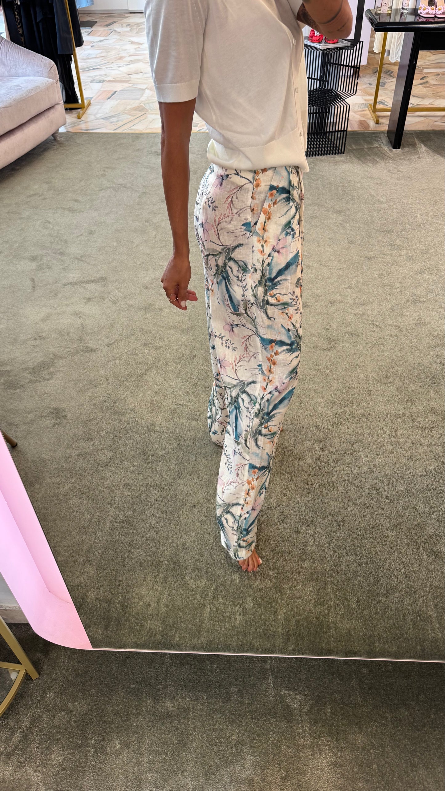 Pantaloni fantasia fiori verde Actualee