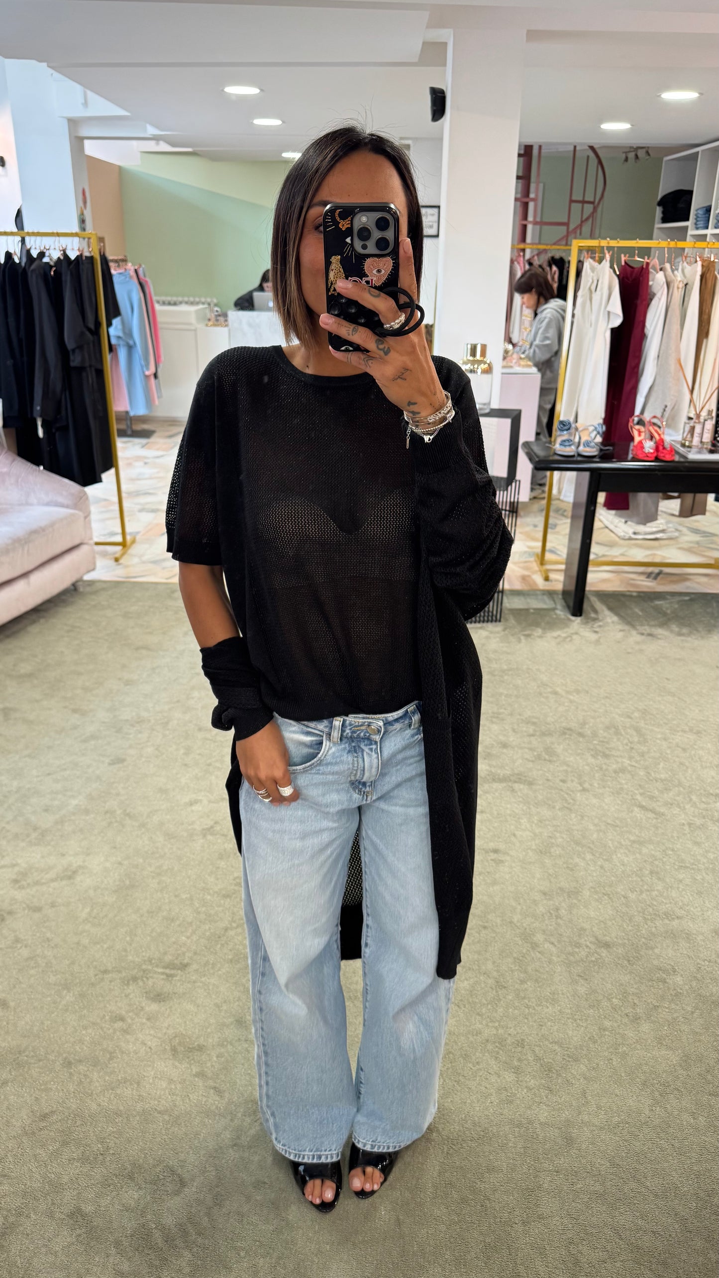 Maglia nera sottoggiacca manica corta in lamè fr